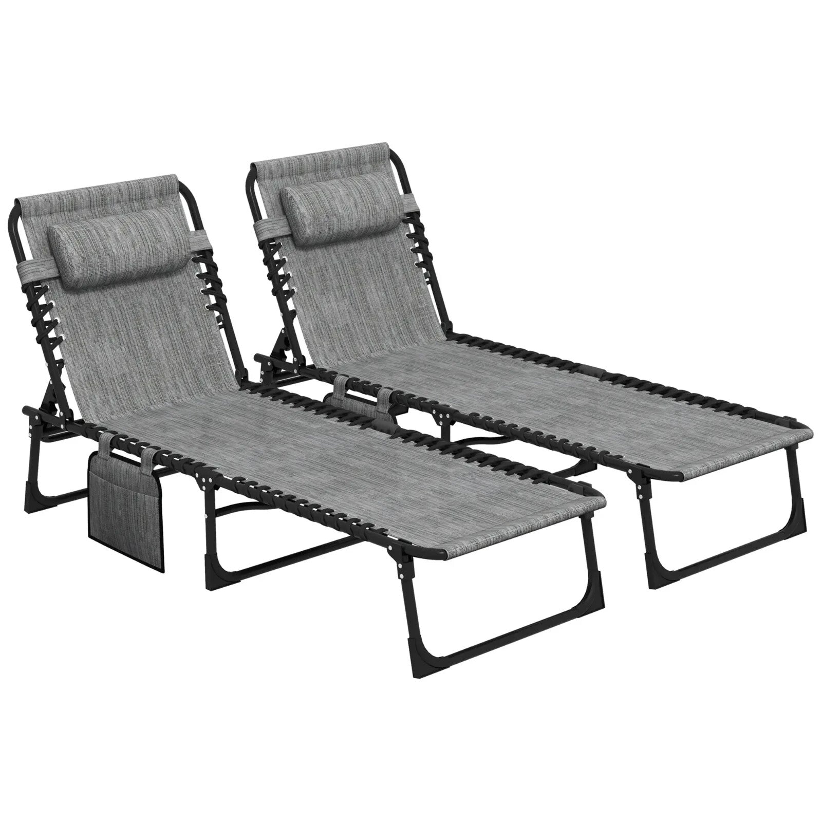 Portable Sun Lounger Set of 2 Folding Beds w/ 5 Position Adjustable Backrest - Home and Garden Furniture Shop - rustic - furniture