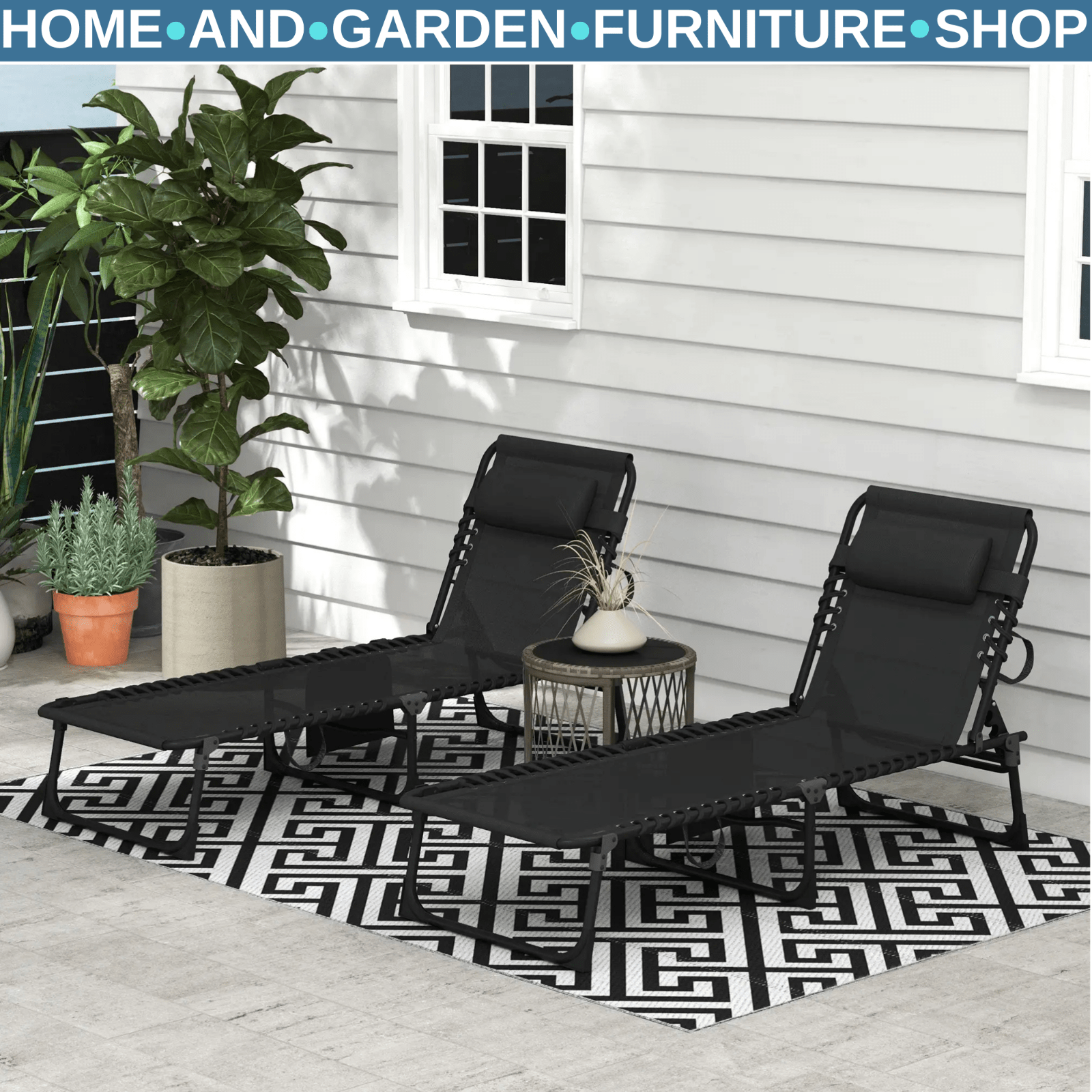 Portable Sun Lounger Set of 2 Folding Beds with 5 Position Adjustable Backrest - Home and Garden Furniture Shop - #rustic - furniture#