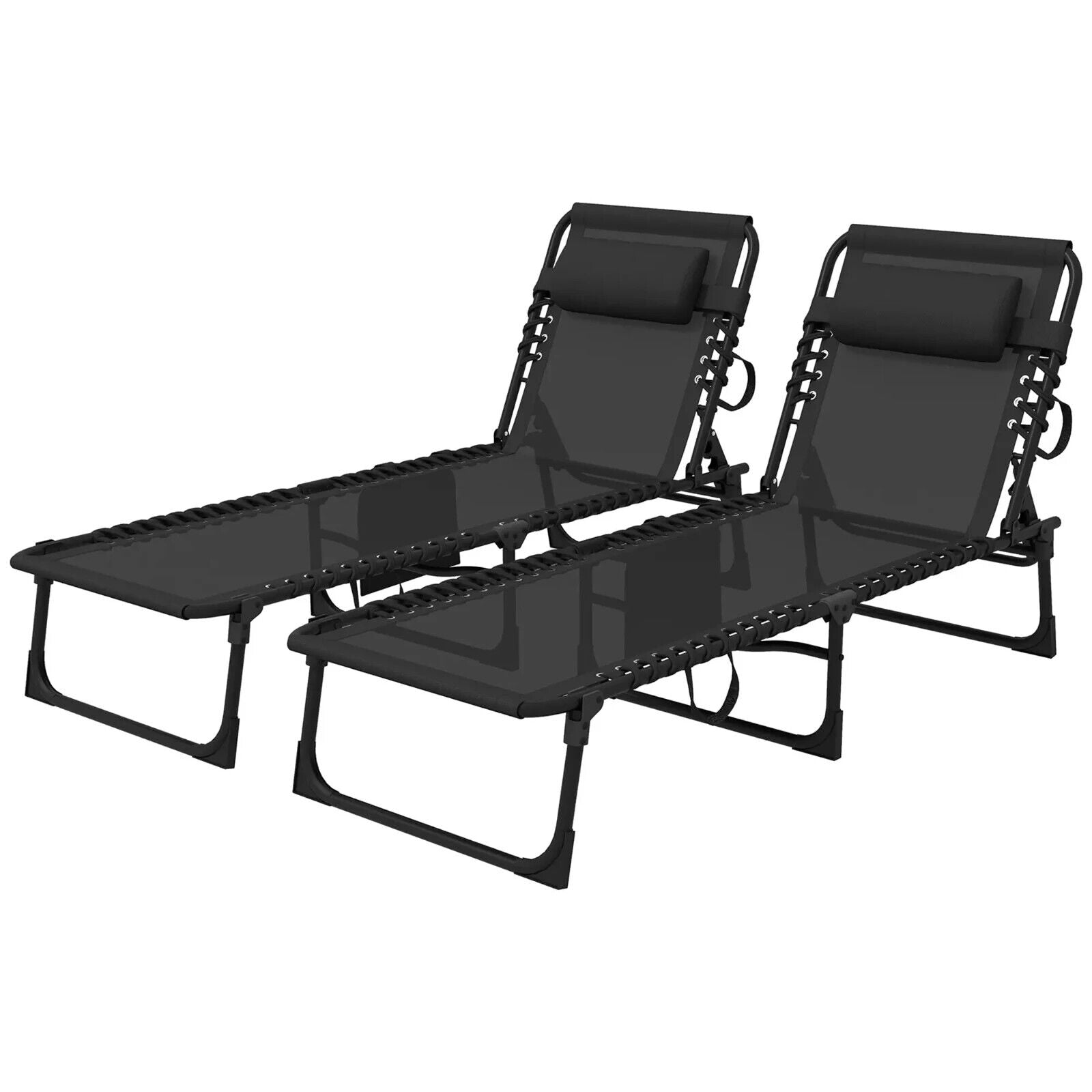 Portable Sun Lounger Set of 2 Folding Beds with 5 Position Adjustable Backrest - Home and Garden Furniture Shop - #rustic - furniture#