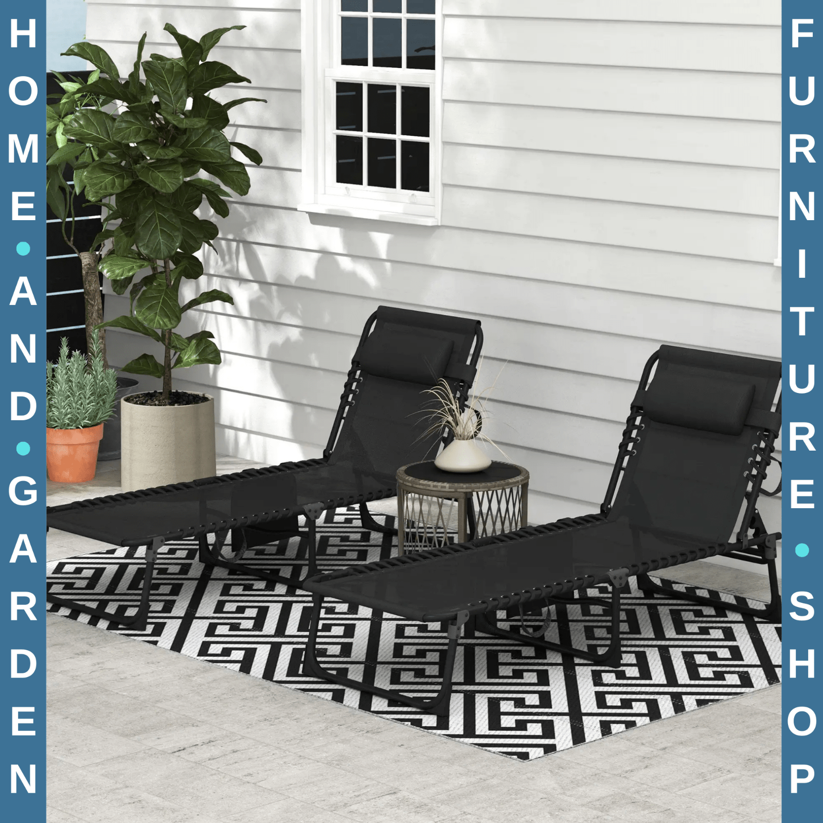 Portable Sun Lounger Set of 2 Folding Beds with 5 Position Adjustable Backrest - Home and Garden Furniture Shop - #rustic - furniture#