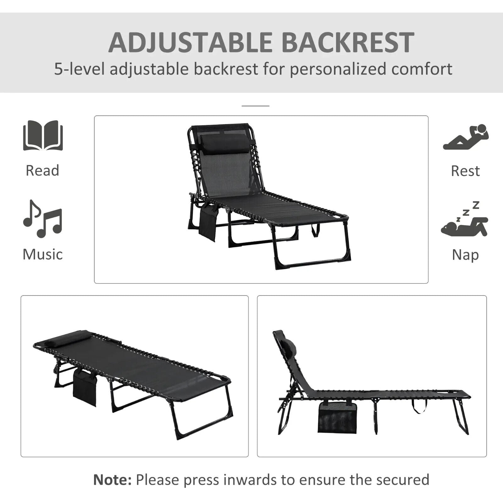Portable Sun Lounger Set of 2 Folding Beds with 5 Position Adjustable Backrest - Home and Garden Furniture Shop - #rustic - furniture#