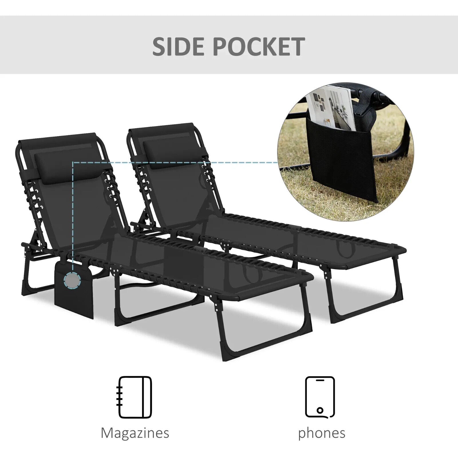 Portable Sun Lounger Set of 2 Folding Beds with 5 Position Adjustable Backrest - Home and Garden Furniture Shop - #rustic - furniture#