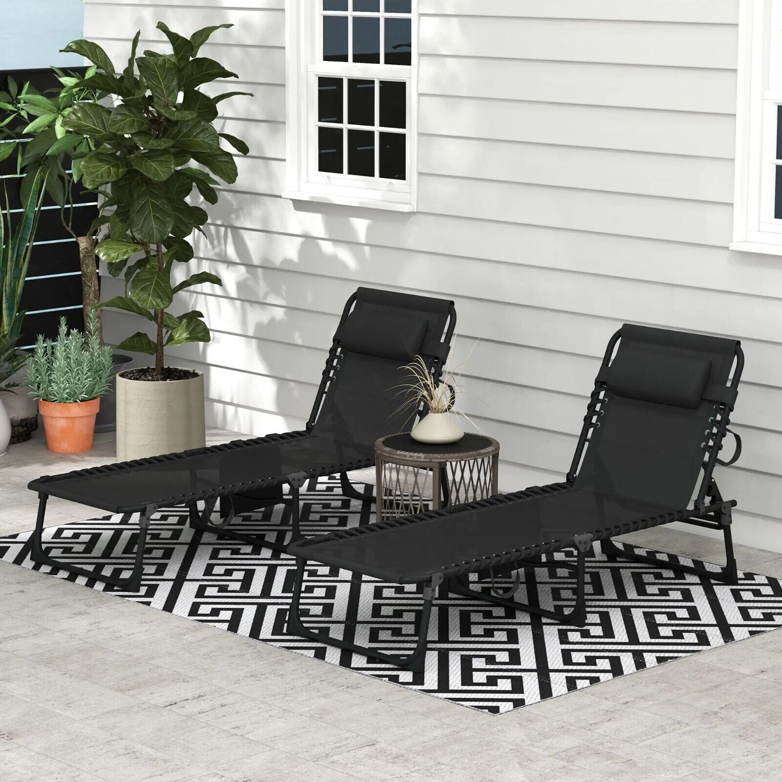 Portable Sun Lounger Set of 2 Folding Beds with 5 Position Adjustable Backrest - Home and Garden Furniture Shop - #rustic - furniture#