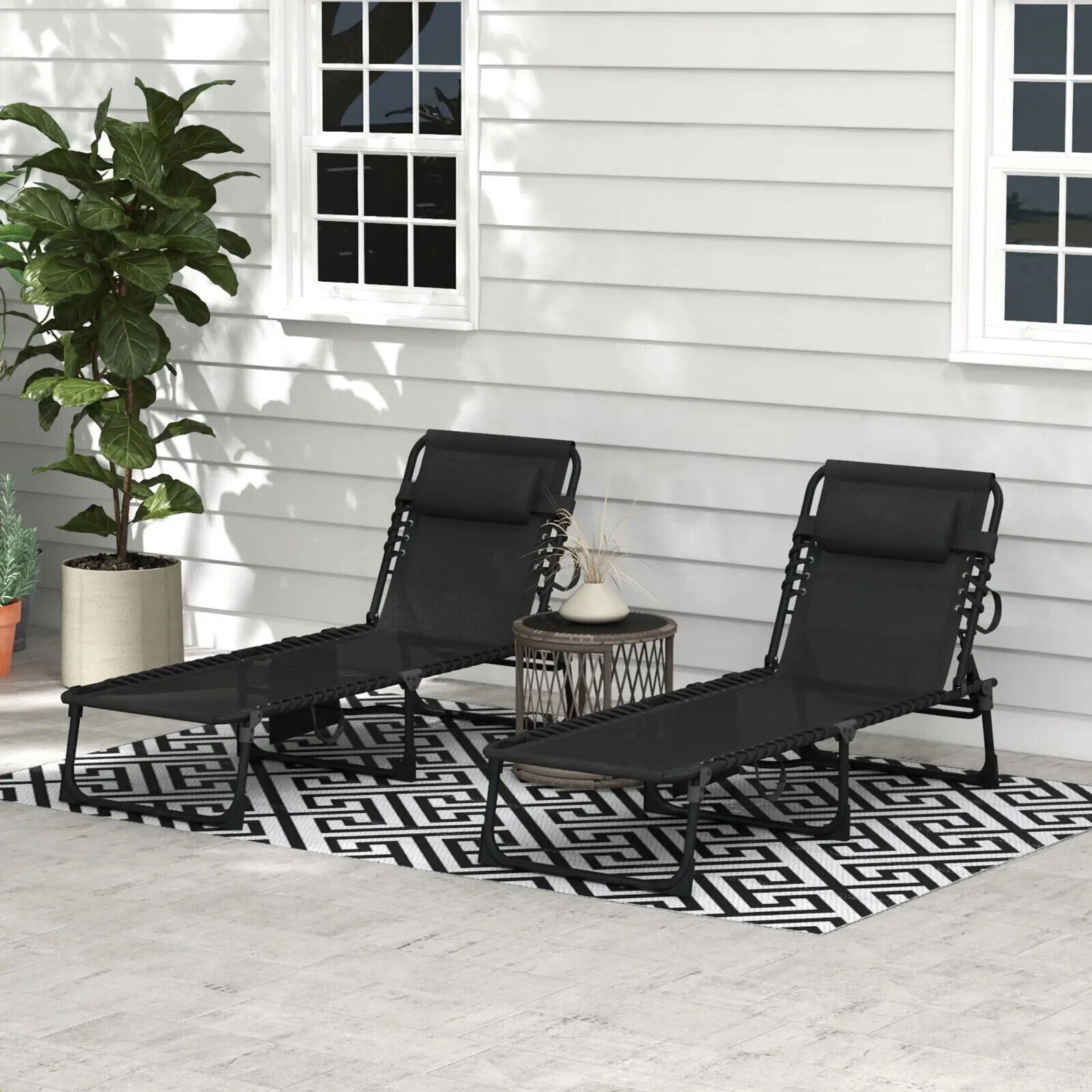 Portable Sun Lounger Set of 2 Folding Beds with 5 Position Adjustable Backrest - Home and Garden Furniture Shop - #rustic - furniture#
