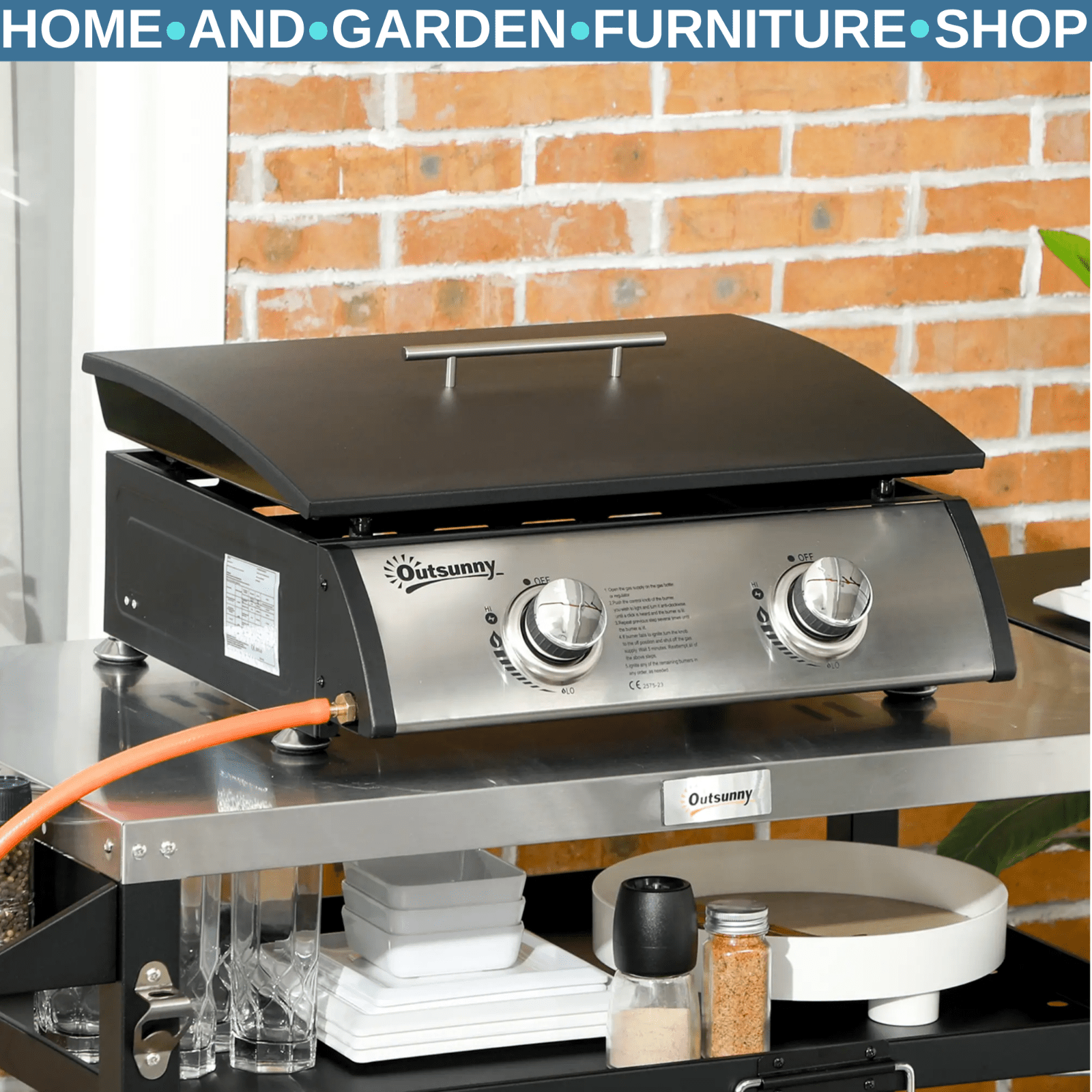 Portable Tabletop Gas Grill with 2 Burner 10kW Non - stick Griddle for BBQ Camping - Home and Garden Furniture Shop - rustic - furniture