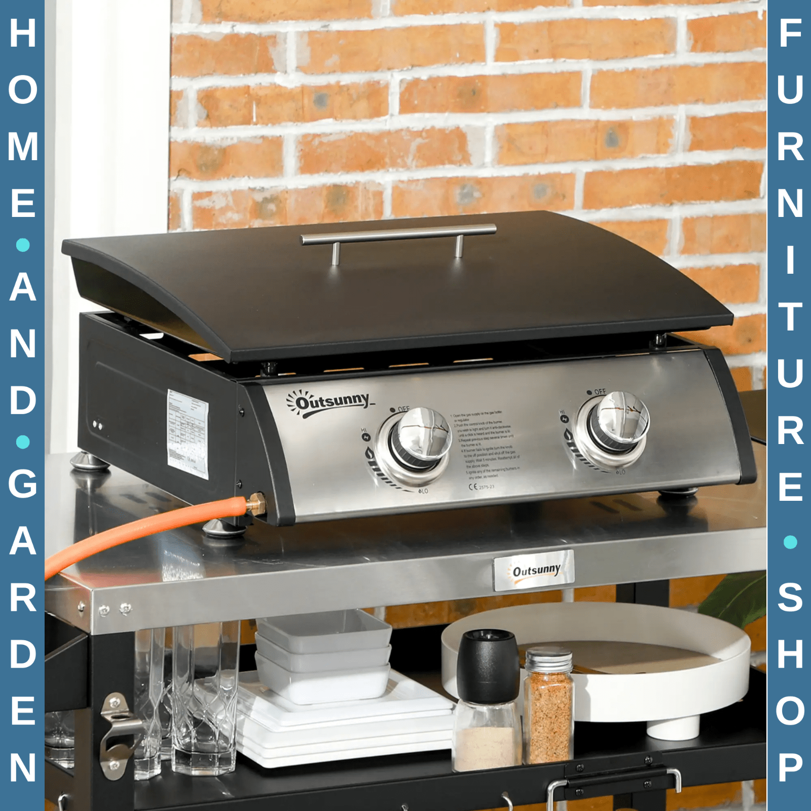 Portable Tabletop Gas Grill with 2 Burner 10kW Non - stick Griddle for BBQ Camping - Home and Garden Furniture Shop - rustic - furniture