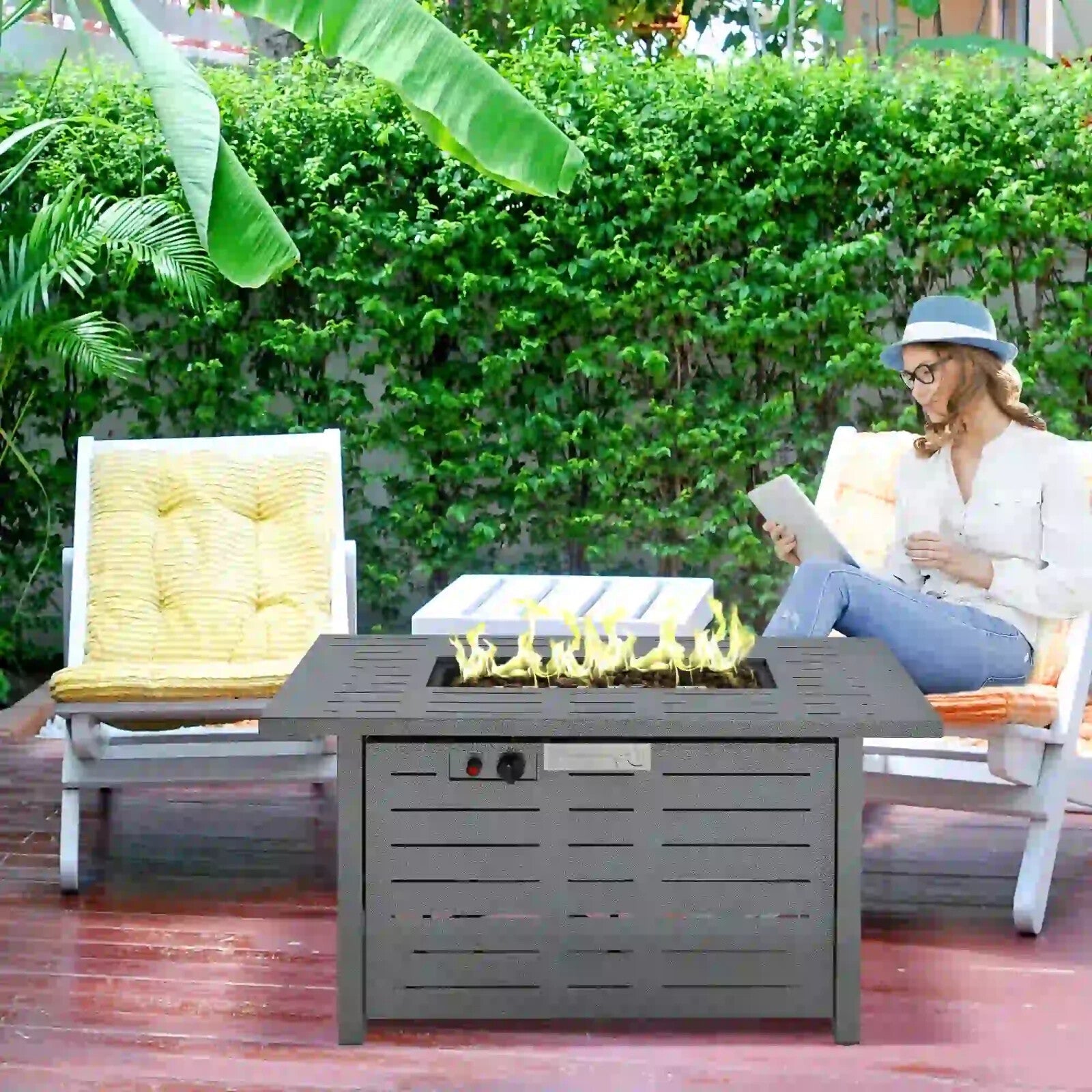 Propane Gas Fire Pit Table 50000BTU Smokeless Garden Firepit Heater with Cover - Home and Garden Furniture Shop - rustic - furniture