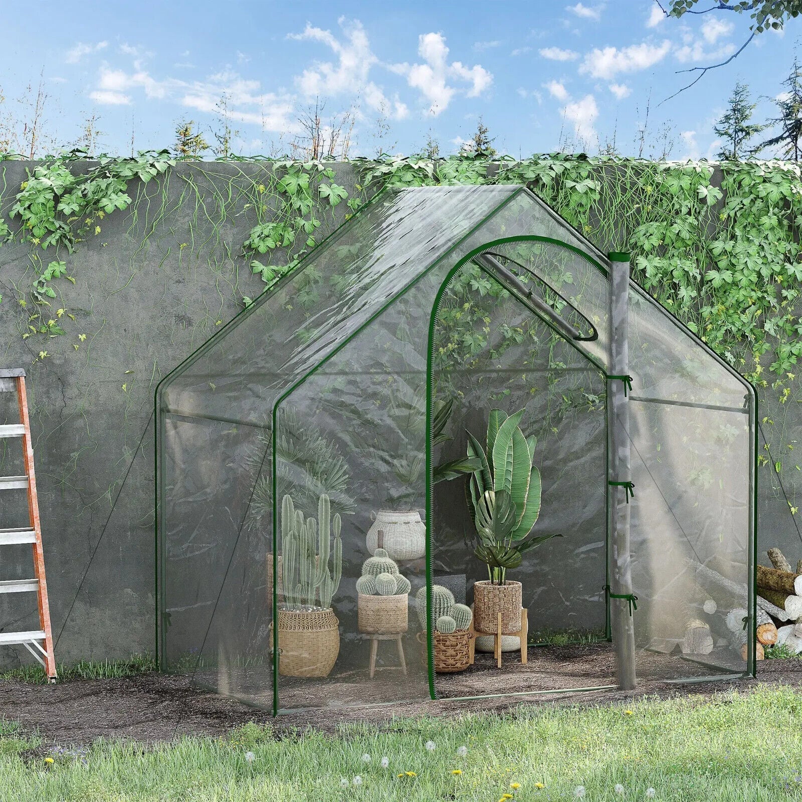 PVC Greenhouse Garden Outdoor Planter Steel Frame Zip Door Window 180x100x168 cm - Home and Garden Furniture Shop - #rustic - furniture#
