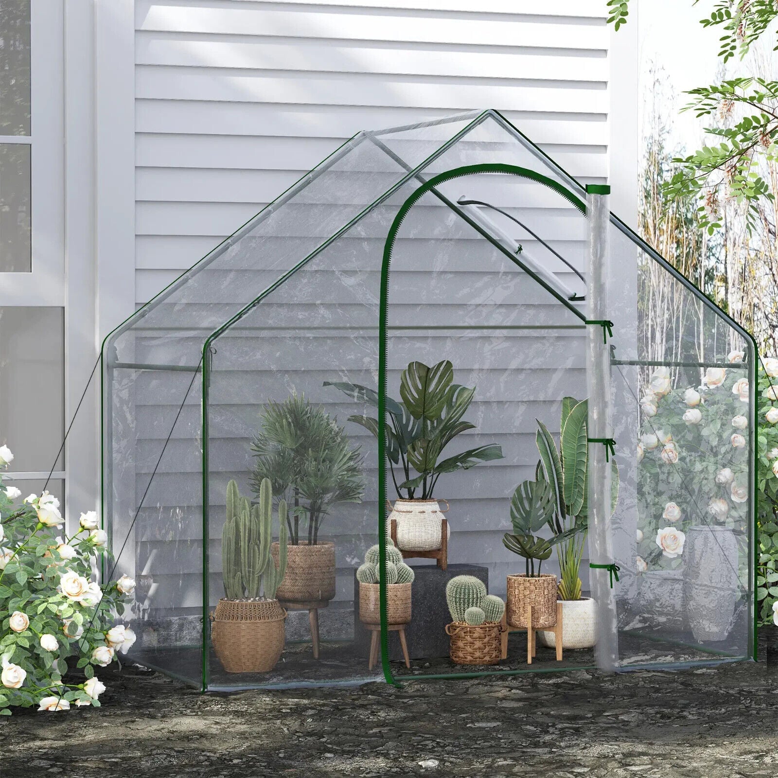 PVC Greenhouse Garden Outdoor Planter Steel Frame Zip Door Window 180x100x168 cm - Home and Garden Furniture Shop - #rustic - furniture#