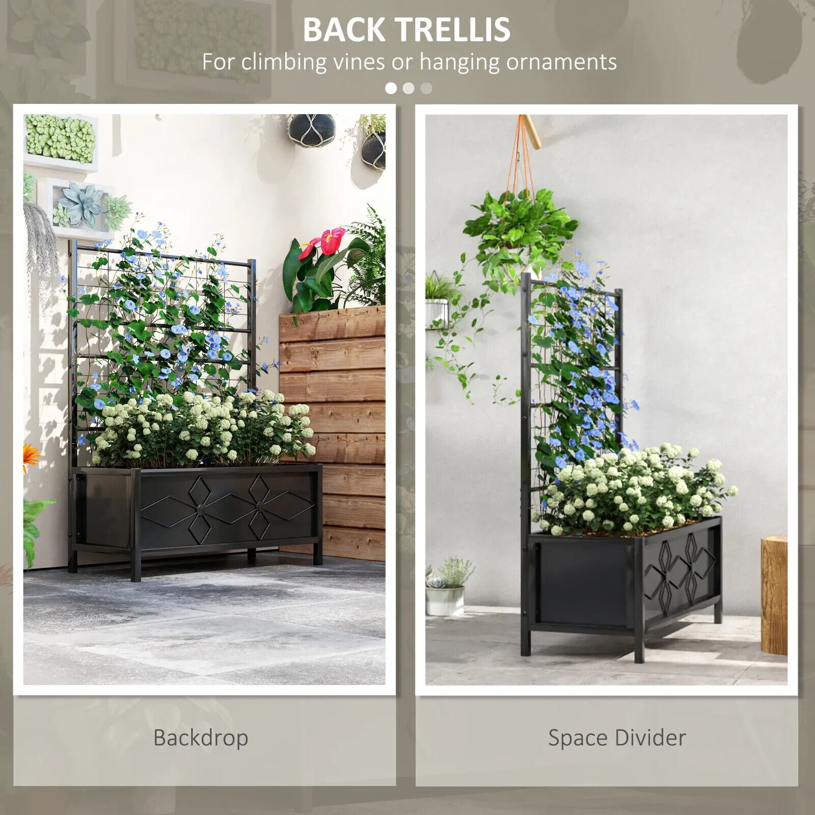 Raised Bed for Garden with Trellis Galvanised Planter Box Drainage Holes - Home and Garden Furniture Shop - #rustic - furniture#