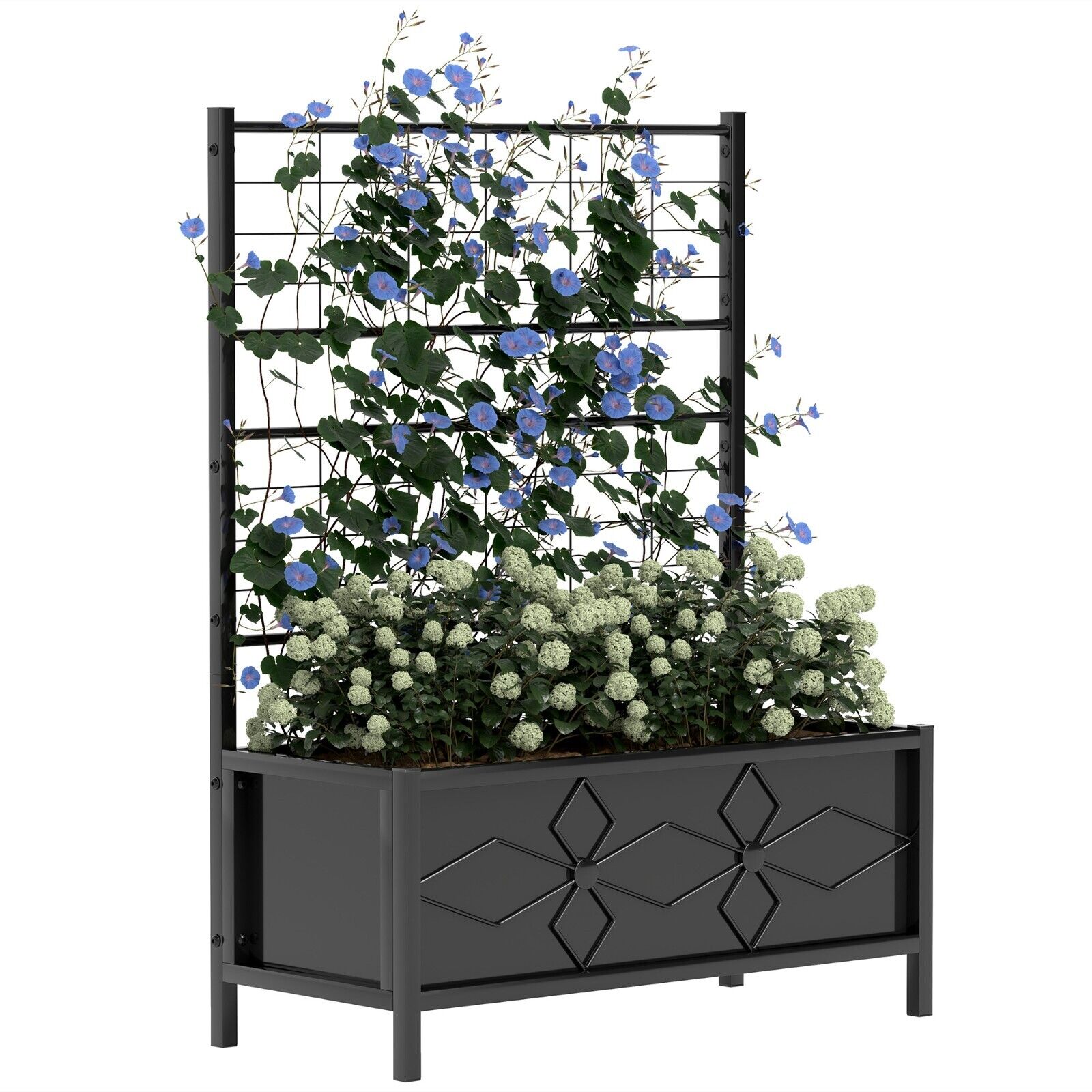Raised Bed for Garden with Trellis Galvanised Planter Box Drainage Holes - Home and Garden Furniture Shop - #rustic - furniture#