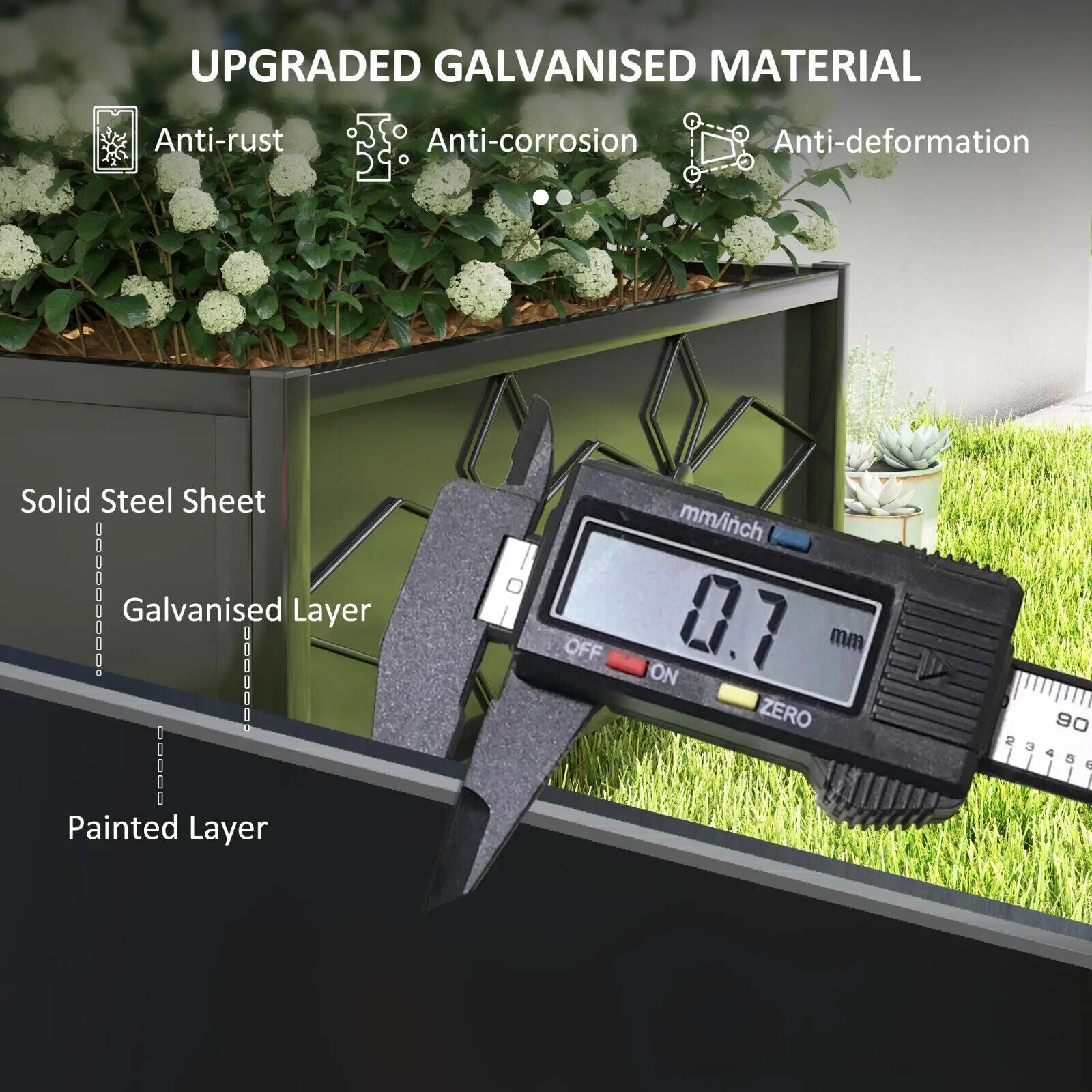 Raised Bed for Garden with Trellis Galvanised Planter Box Drainage Holes - Home and Garden Furniture Shop - #rustic - furniture#