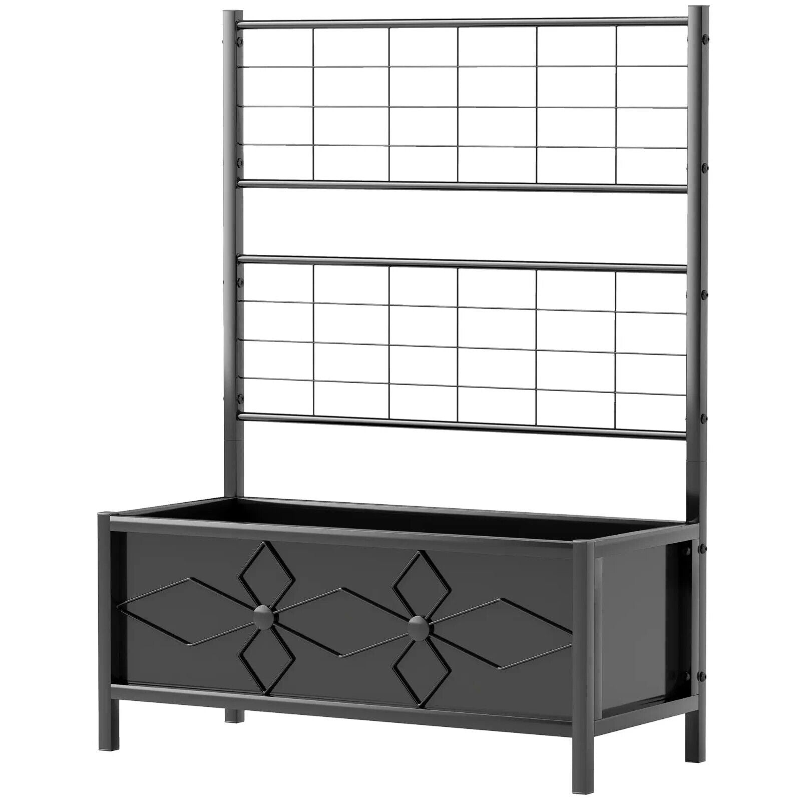 Raised Bed for Garden with Trellis Galvanised Planter Box Drainage Holes - Home and Garden Furniture Shop - #rustic - furniture#
