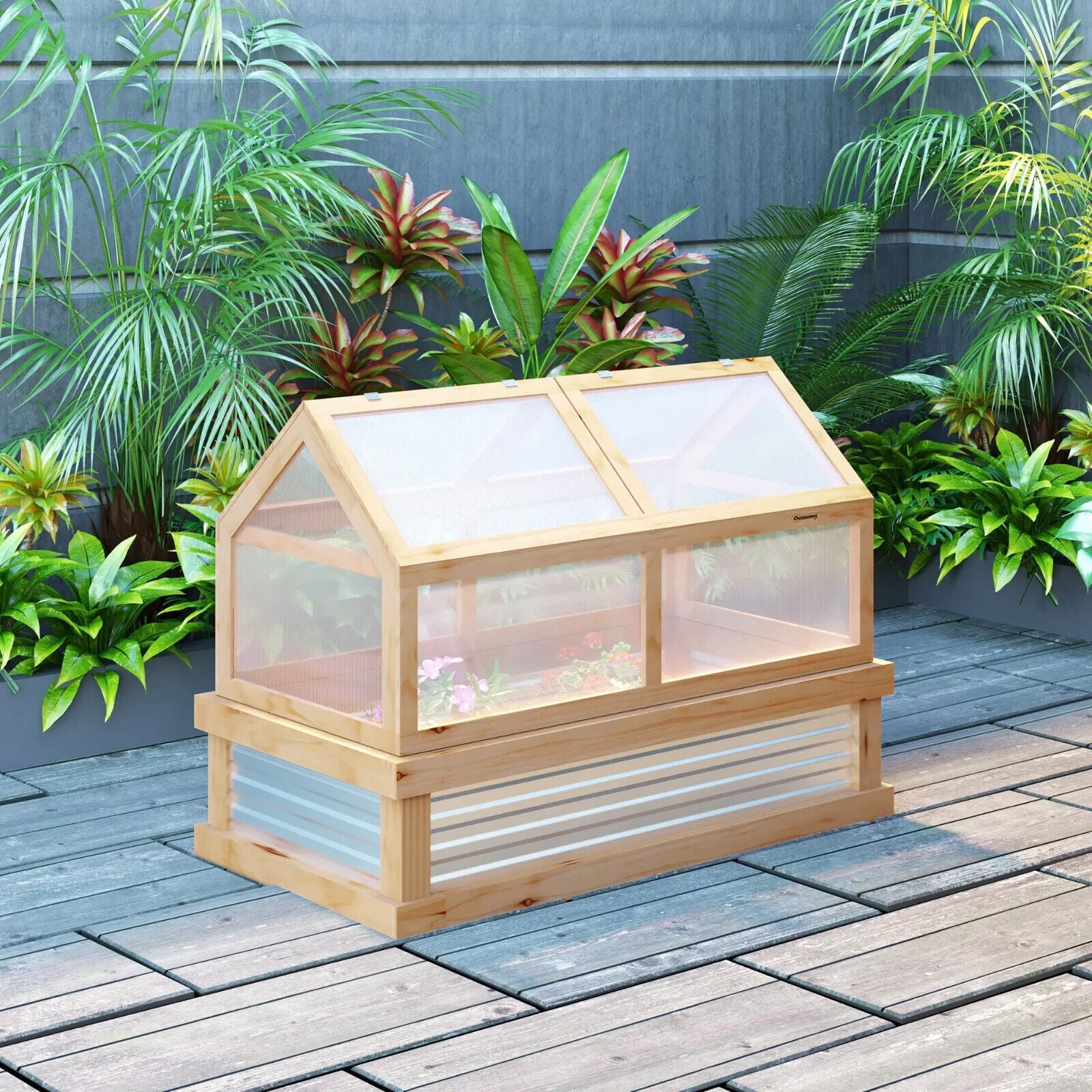 Raised Garden Bed Kit with Greenhouse Wooden Cold Frame Planter Box Outdoor Use - Home and Garden Furniture Shop - #rustic - furniture#