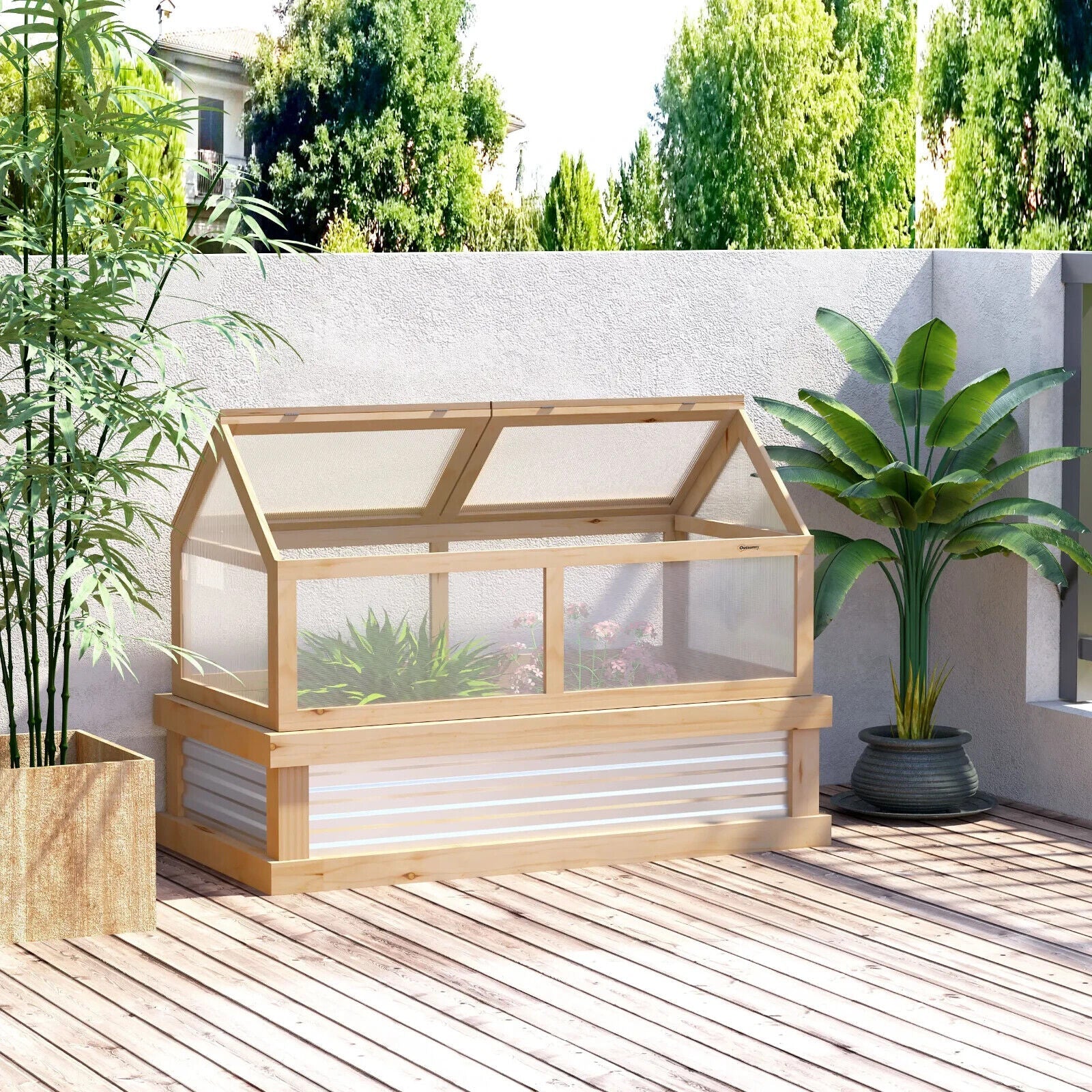 Raised Garden Bed Kit with Greenhouse Wooden Cold Frame Planter Box Outdoor Use - Home and Garden Furniture Shop - #rustic - furniture#