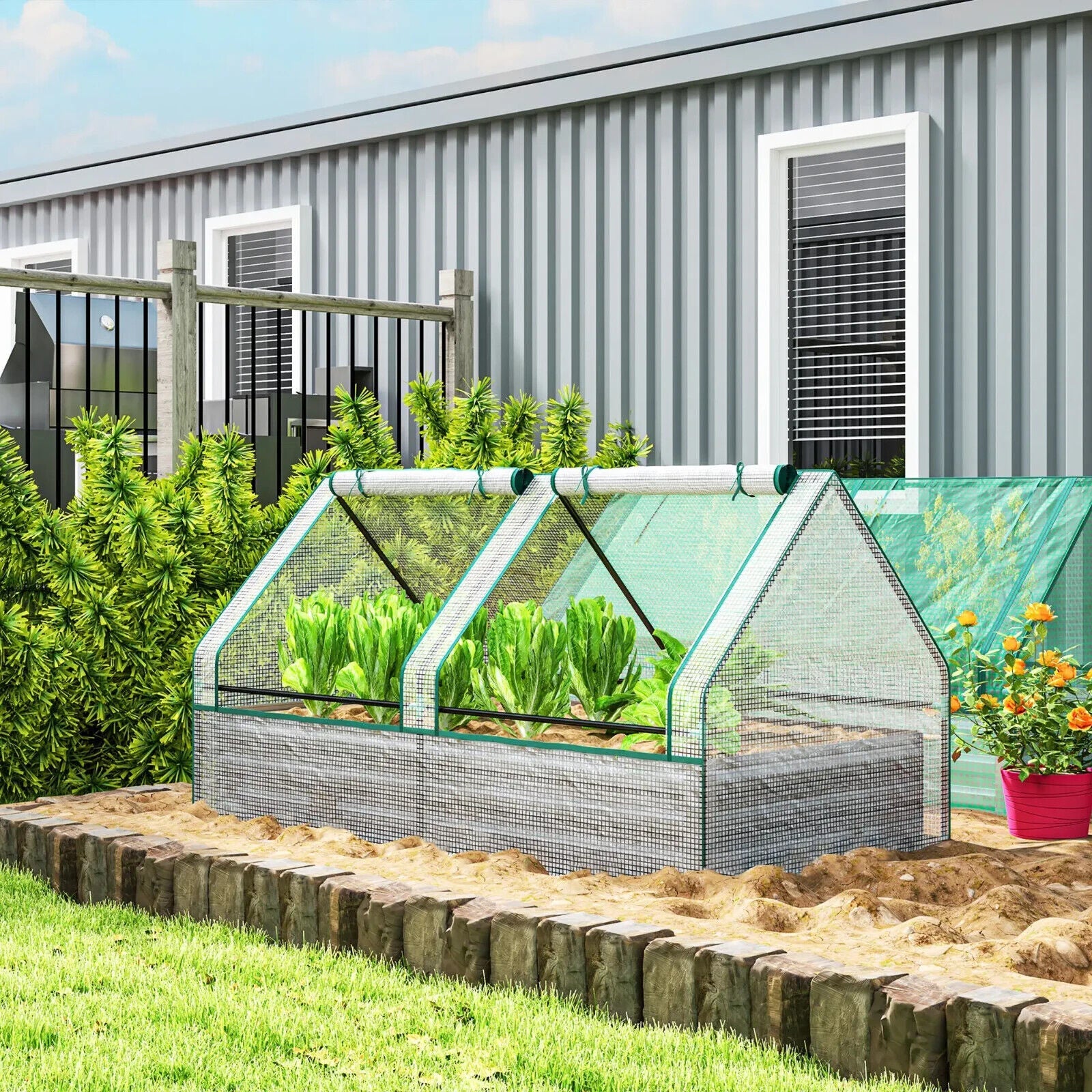 Raised Garden Bed Planter Box 185Lx95Wx92Hcm w/Greenhouse for Herbs &Vegetables - Home and Garden Furniture Shop - #rustic - furniture#