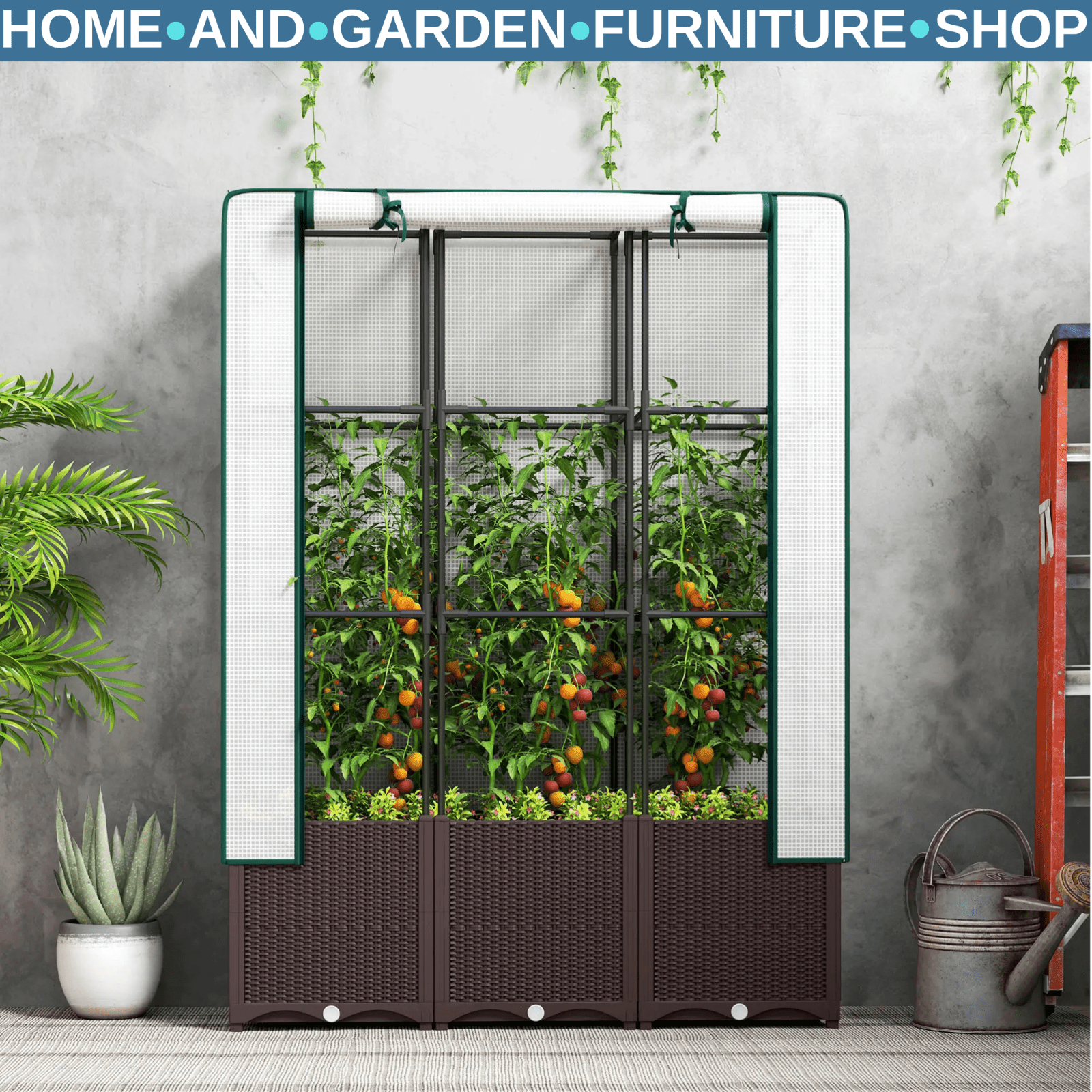 Raised Garden Bed, Trellis Plastic Planter Box with Drainage for Climbing Plants - Home and Garden Furniture Shop - rustic - furniture