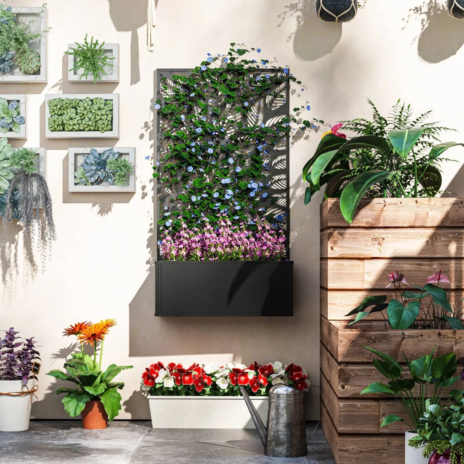 Raised Garden Bed w/ Privacy Screen Wall Mounted Freestanding Planter for Plant - Home and Garden Furniture Shop - rustic - furniture