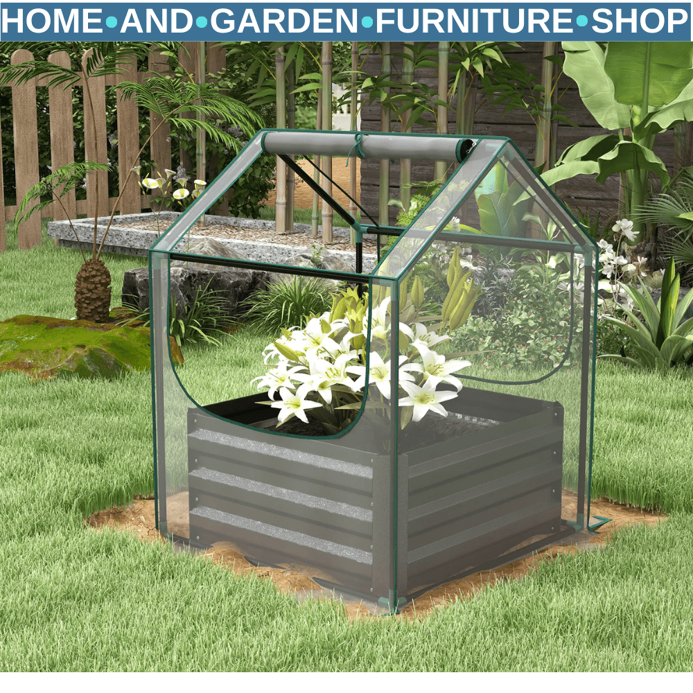 Raised Garden Bed with Greenhouse Cover Planter Box for Herbs Vegetables Grey - Home and Garden Furniture Shop - #rustic - furniture#