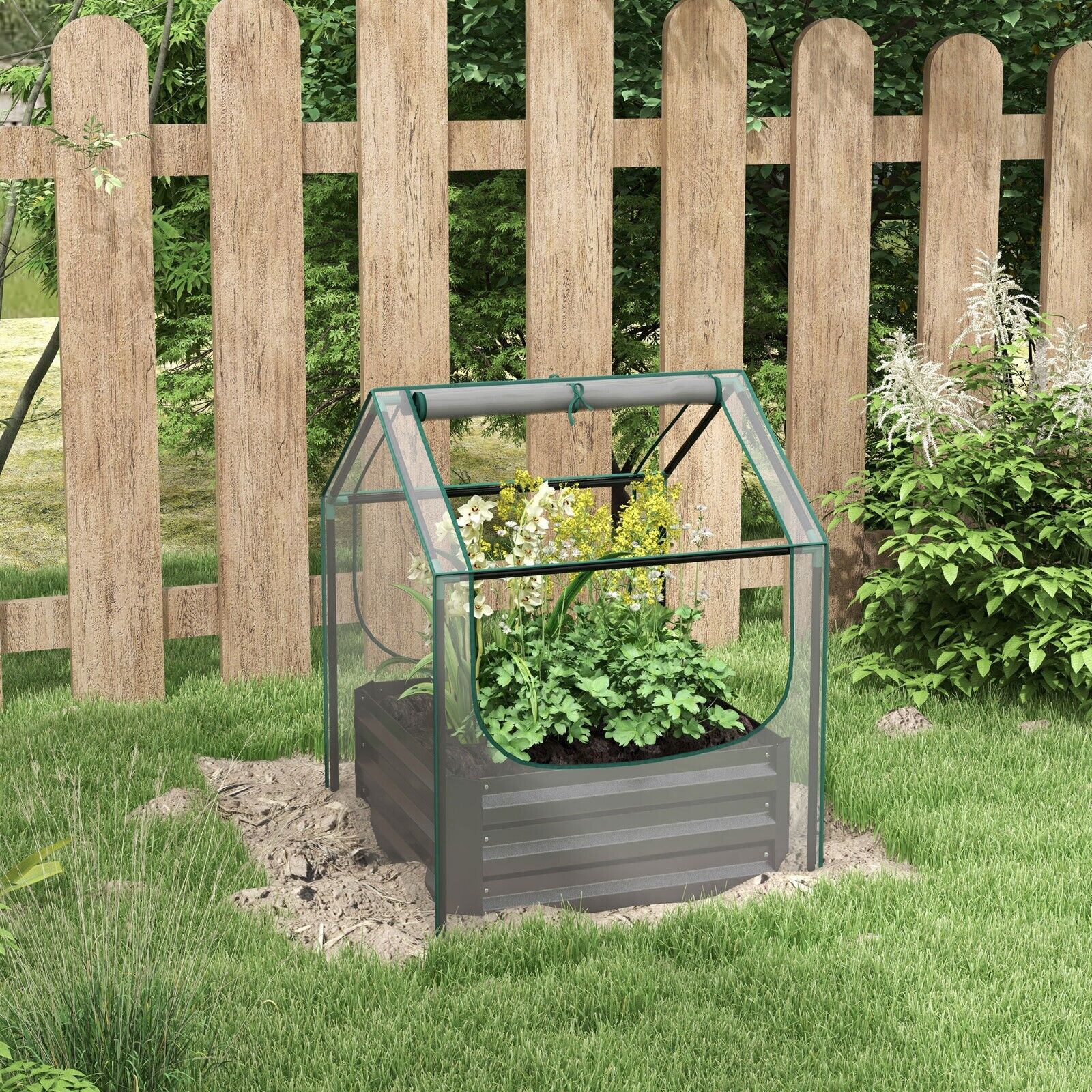Raised Garden Bed with Greenhouse Cover Planter Box for Herbs Vegetables Grey - Home and Garden Furniture Shop - #rustic - furniture#