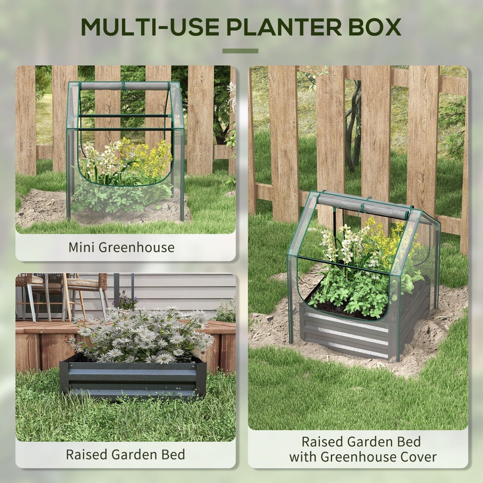 Raised Garden Bed with Greenhouse Cover Planter Box for Herbs Vegetables Grey - Home and Garden Furniture Shop - #rustic - furniture#