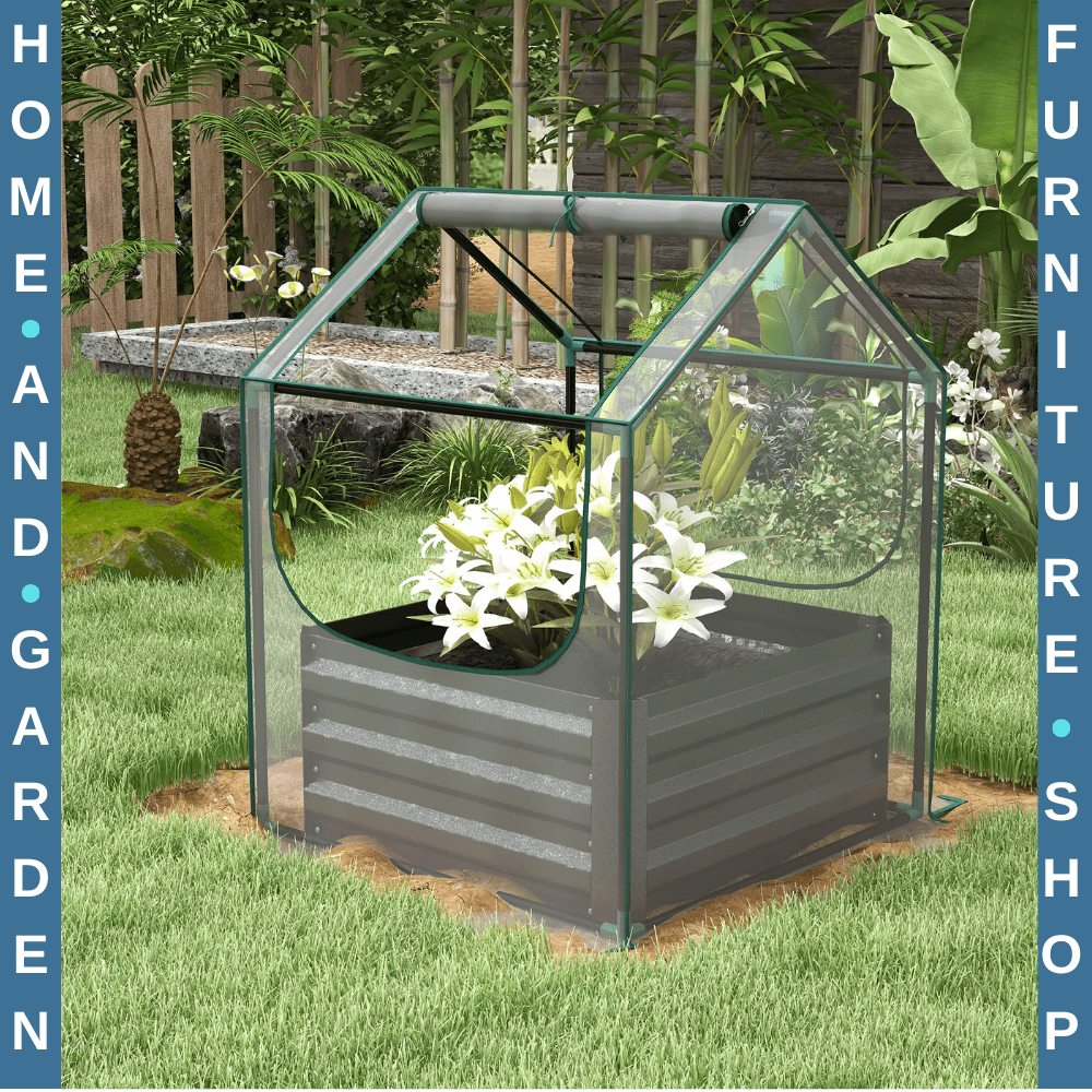 Raised Garden Bed with Greenhouse Cover Planter Box for Herbs Vegetables Grey - Home and Garden Furniture Shop - #rustic - furniture#