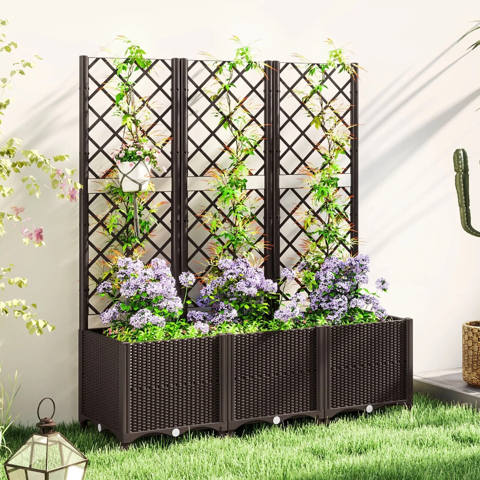 Raised Garden Bed with Trellis Planter Box Drainage Holes for Climbing Plants - Home and Garden Furniture Shop - #rustic - furniture#