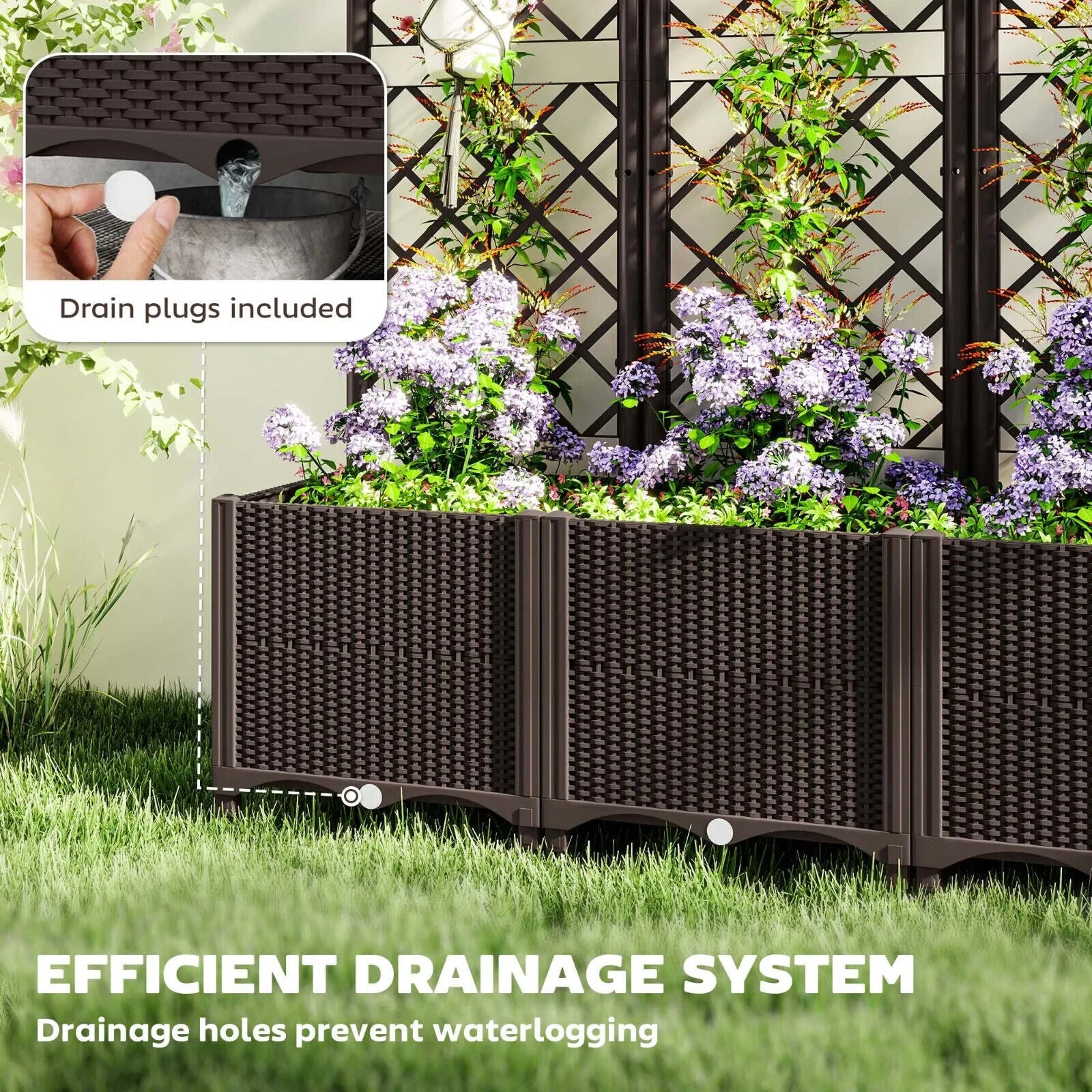 Raised Garden Bed with Trellis Planter Box Drainage Holes for Climbing Plants - Home and Garden Furniture Shop - #rustic - furniture#