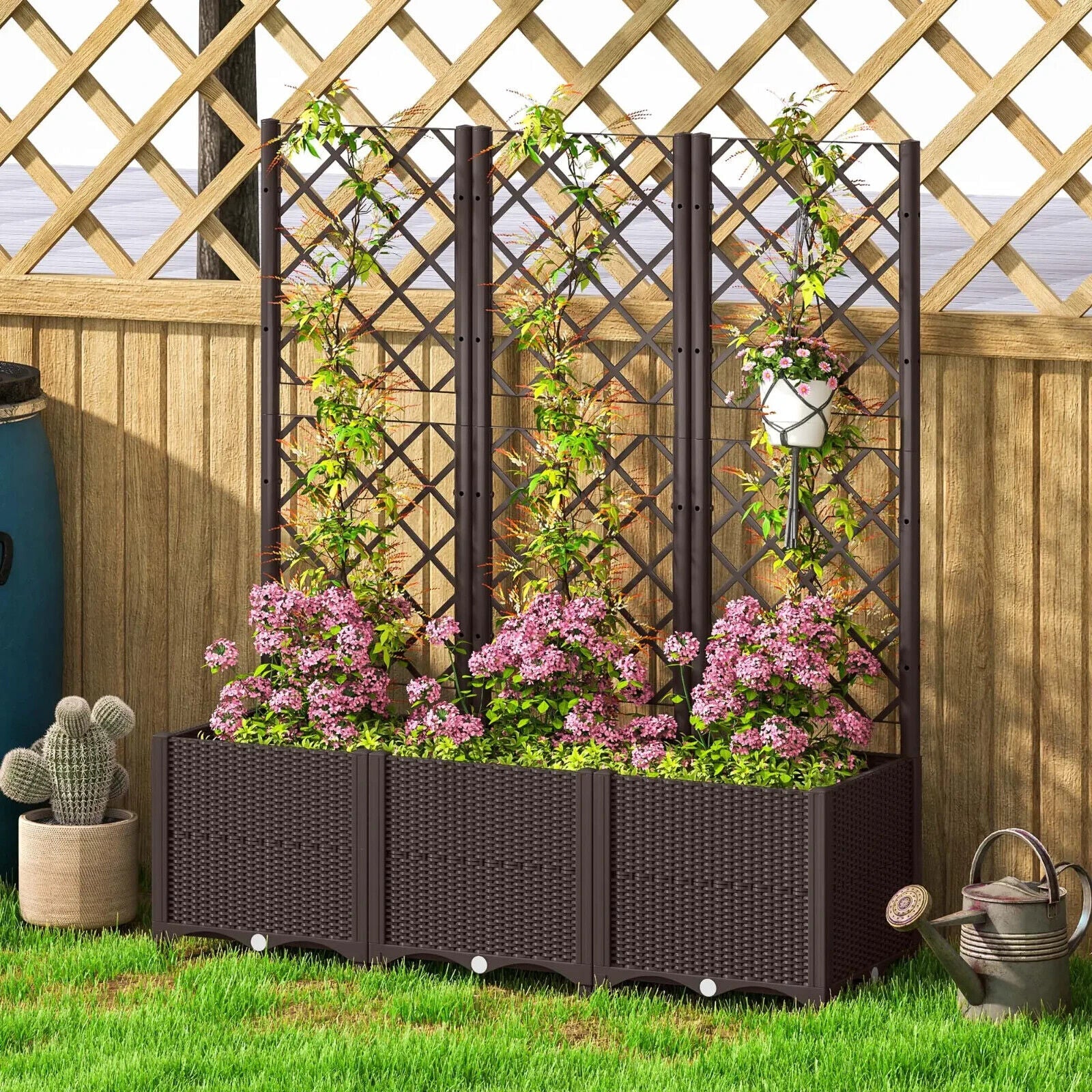 Raised Garden Bed with Trellis Planter Box Drainage Holes for Climbing Plants - Home and Garden Furniture Shop - #rustic - furniture#