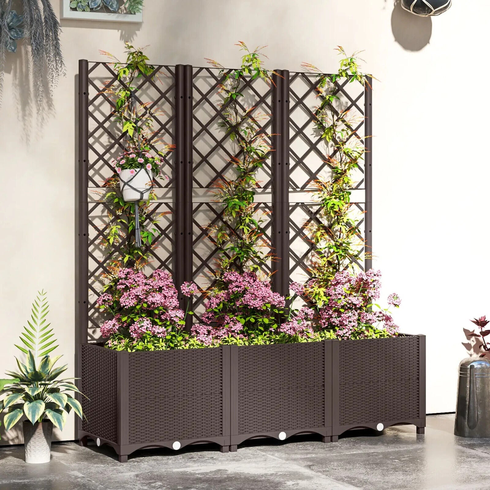 Raised Garden Bed with Trellis Planter Box Drainage Holes for Climbing Plants - Home and Garden Furniture Shop - #rustic - furniture#