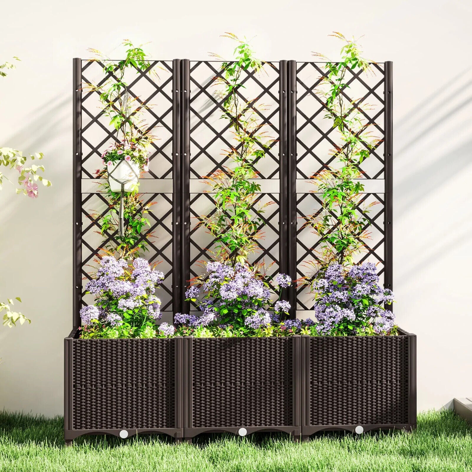 Raised Garden Bed with Trellis Planter Box Drainage Holes for Climbing Plants - Home and Garden Furniture Shop - #rustic - furniture#