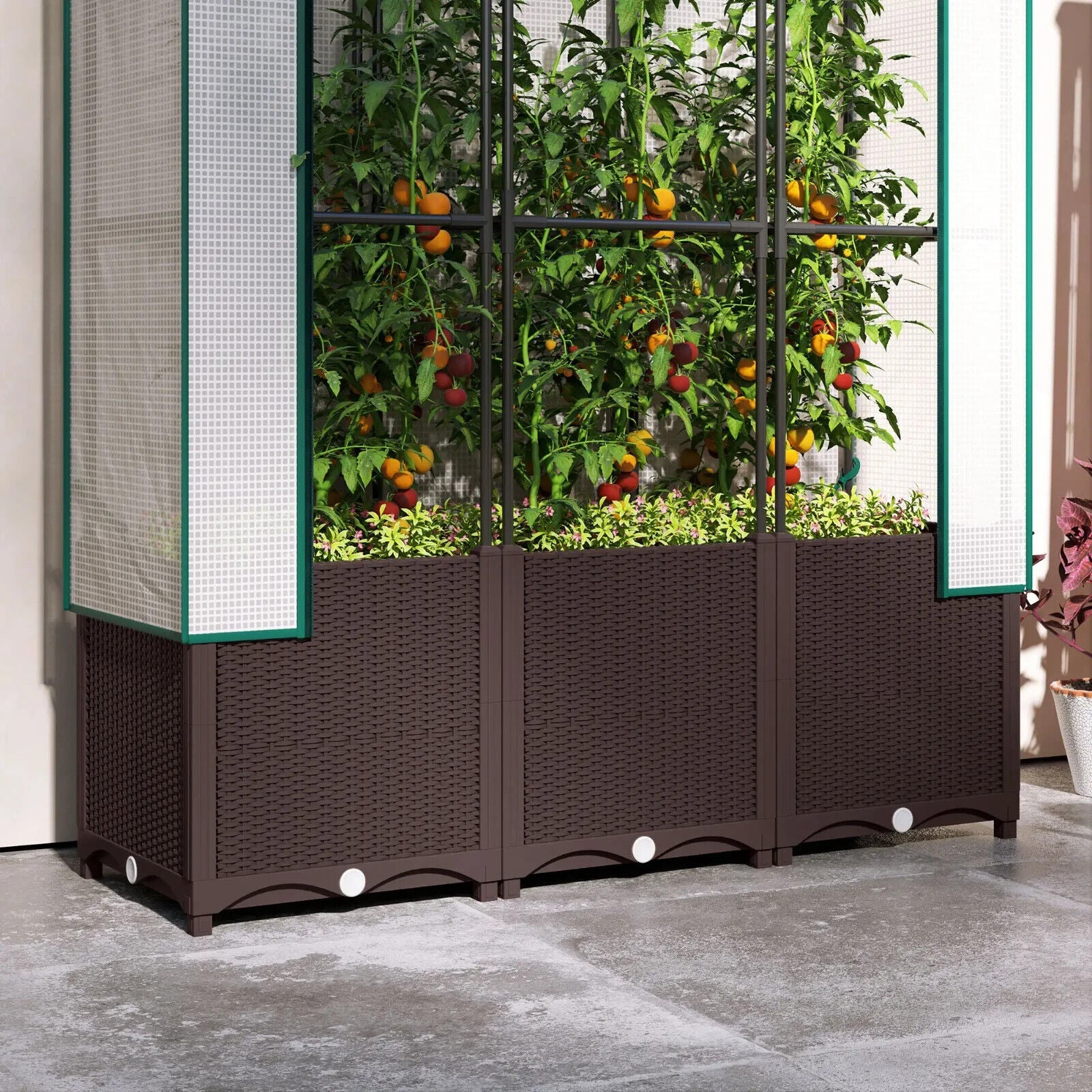 Raised Garden Bed with Trellis Plastic Planter Box Drainage Holes Plugs Climbing - Home and Garden Furniture Shop - #rustic - furniture#