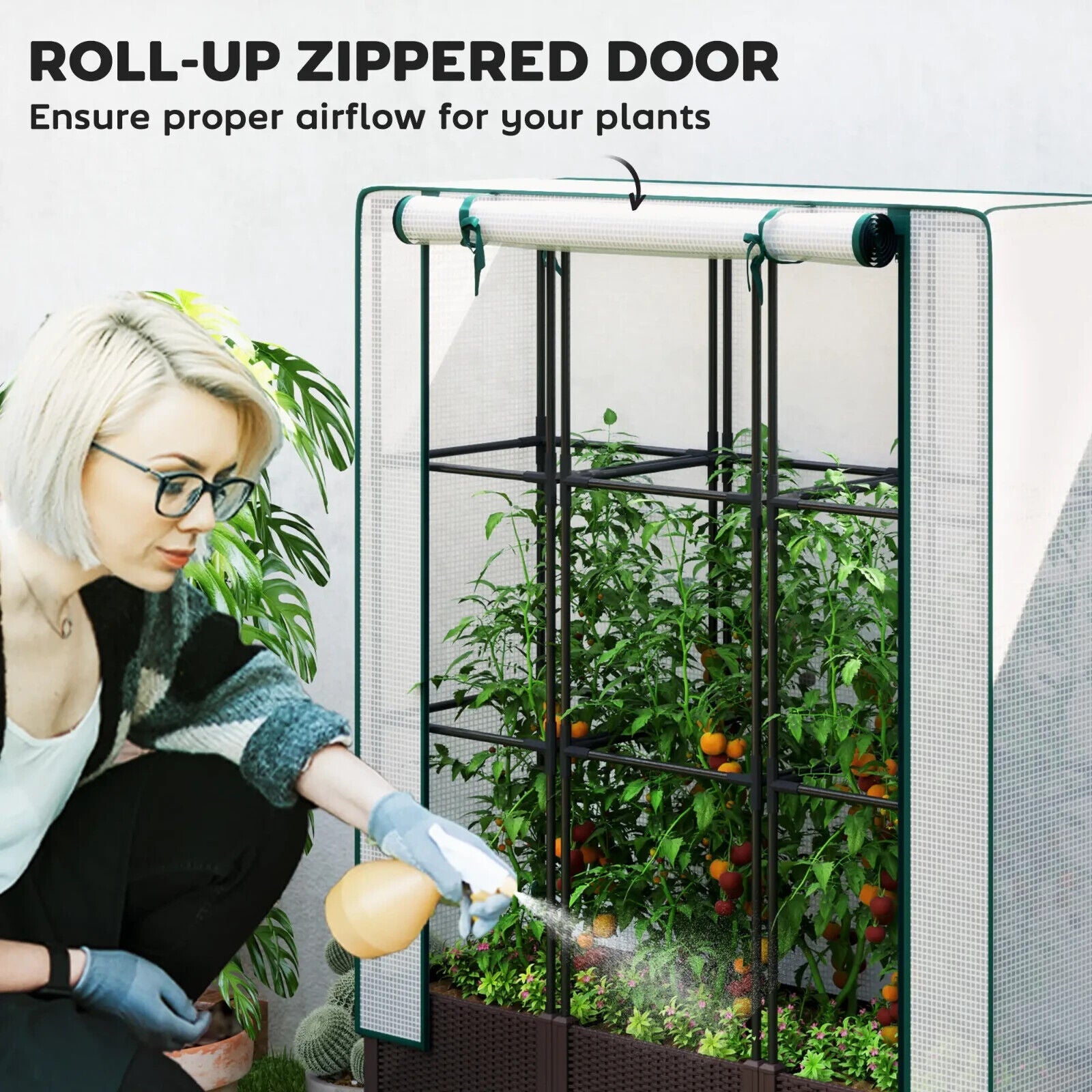 Raised Garden Bed with Trellis Plastic Planter Box Drainage Holes Plugs Climbing - Home and Garden Furniture Shop - #rustic - furniture#