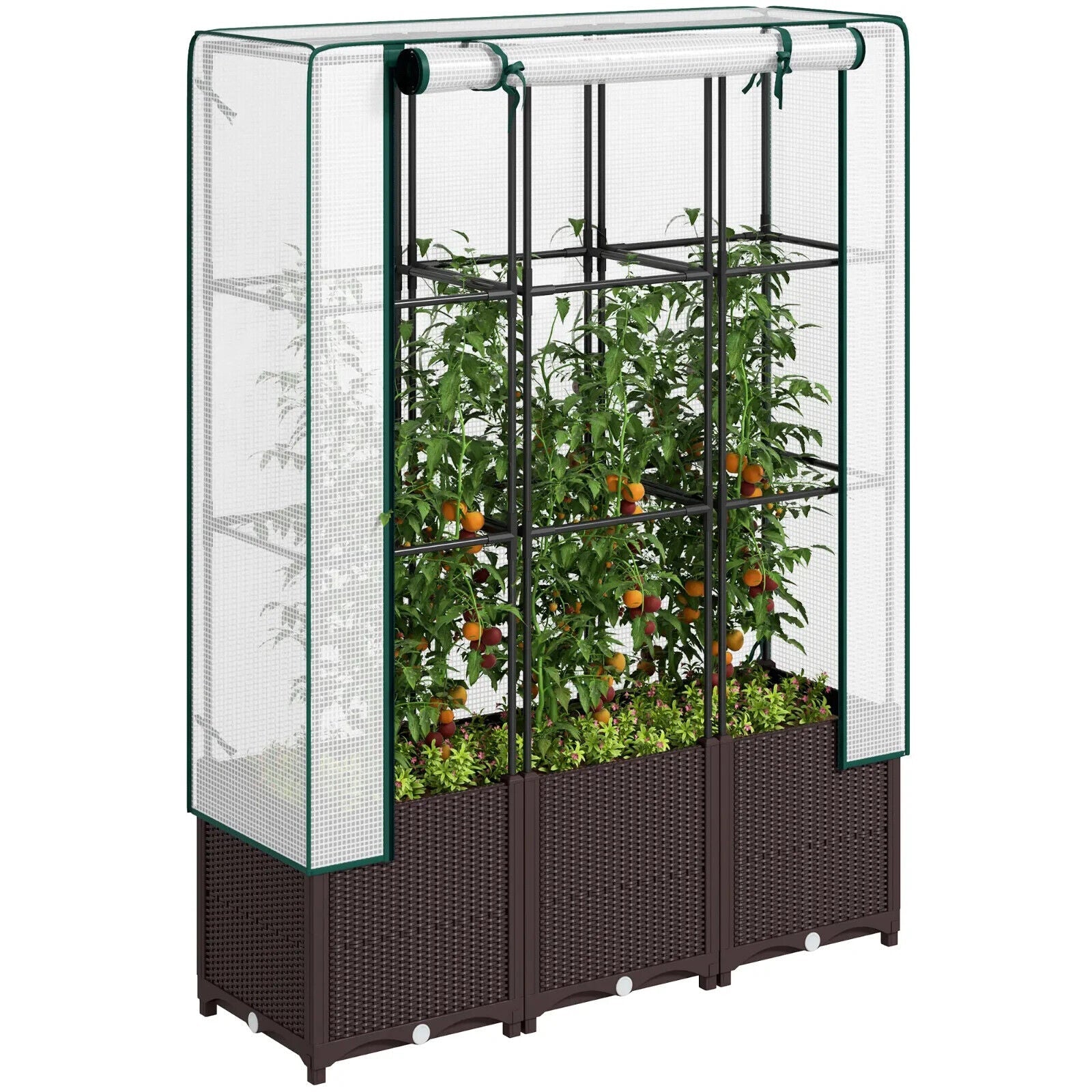 Raised Garden Bed with Trellis Plastic Planter Box Drainage Holes Plugs Climbing - Home and Garden Furniture Shop - #rustic - furniture#