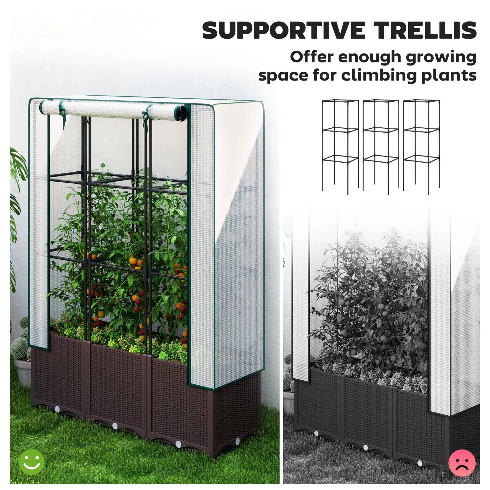 Raised Garden Bed with Trellis Plastic Planter Box Drainage Holes Plugs Climbing - Home and Garden Furniture Shop - #rustic - furniture#