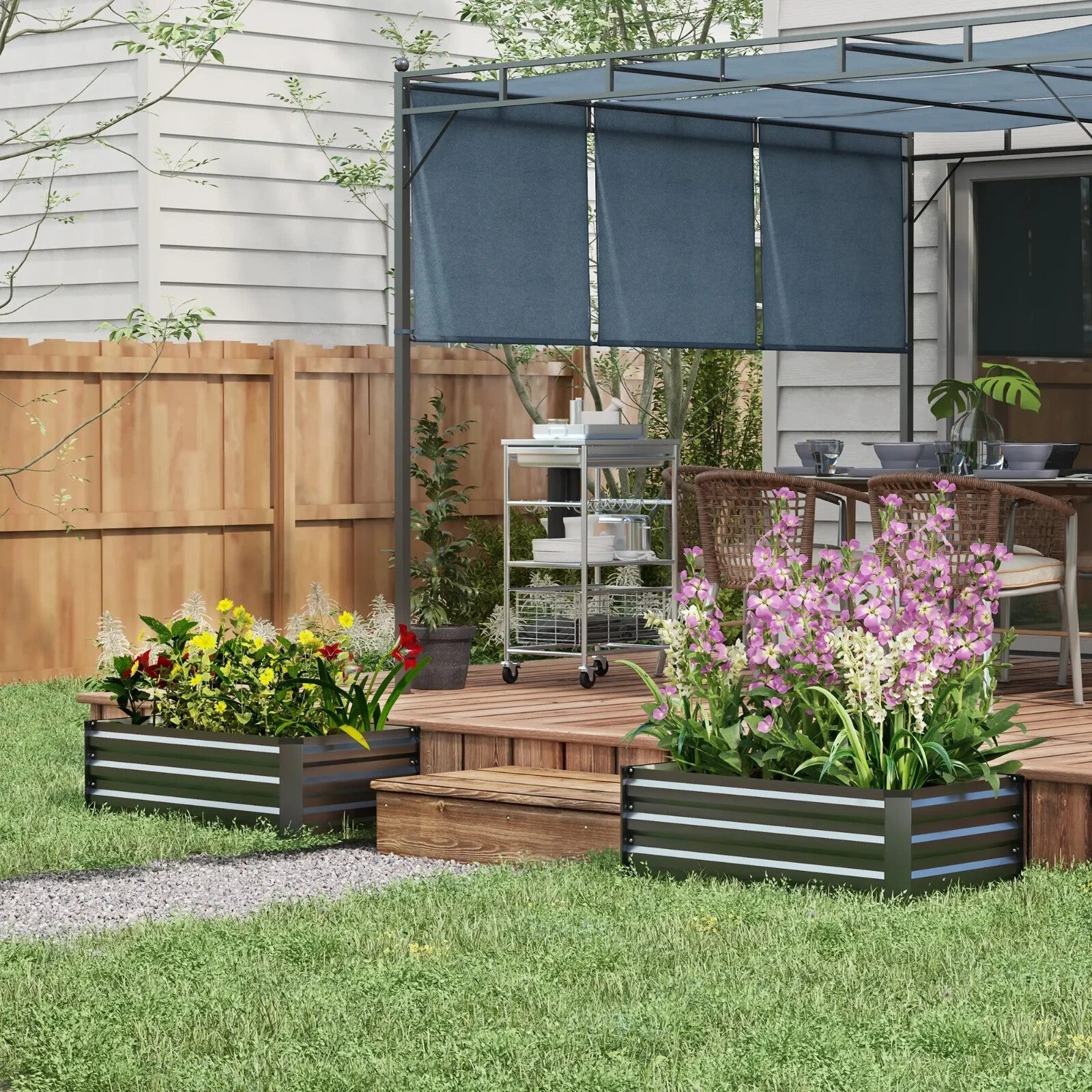 Raised Garden Beds Set of 2 Galvanised Steel Planter Box Outdoor Plant Bed Grow - Home and Garden Furniture Shop - rustic - furniture