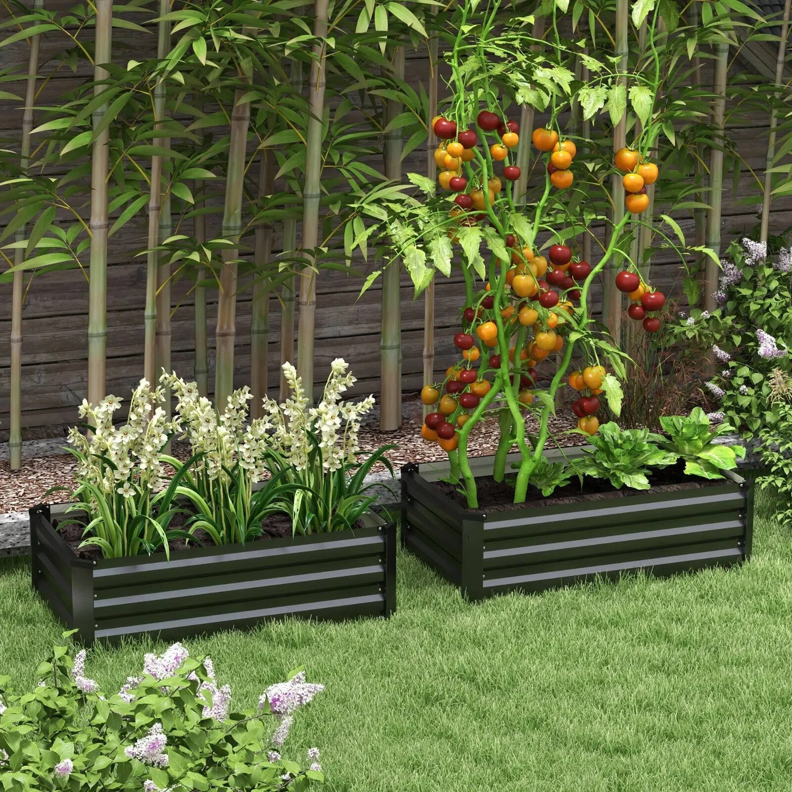 Raised Garden Beds Set of 2 Galvanised Steel Planter Box Outdoor Plant Bed Grow - Home and Garden Furniture Shop - rustic - furniture