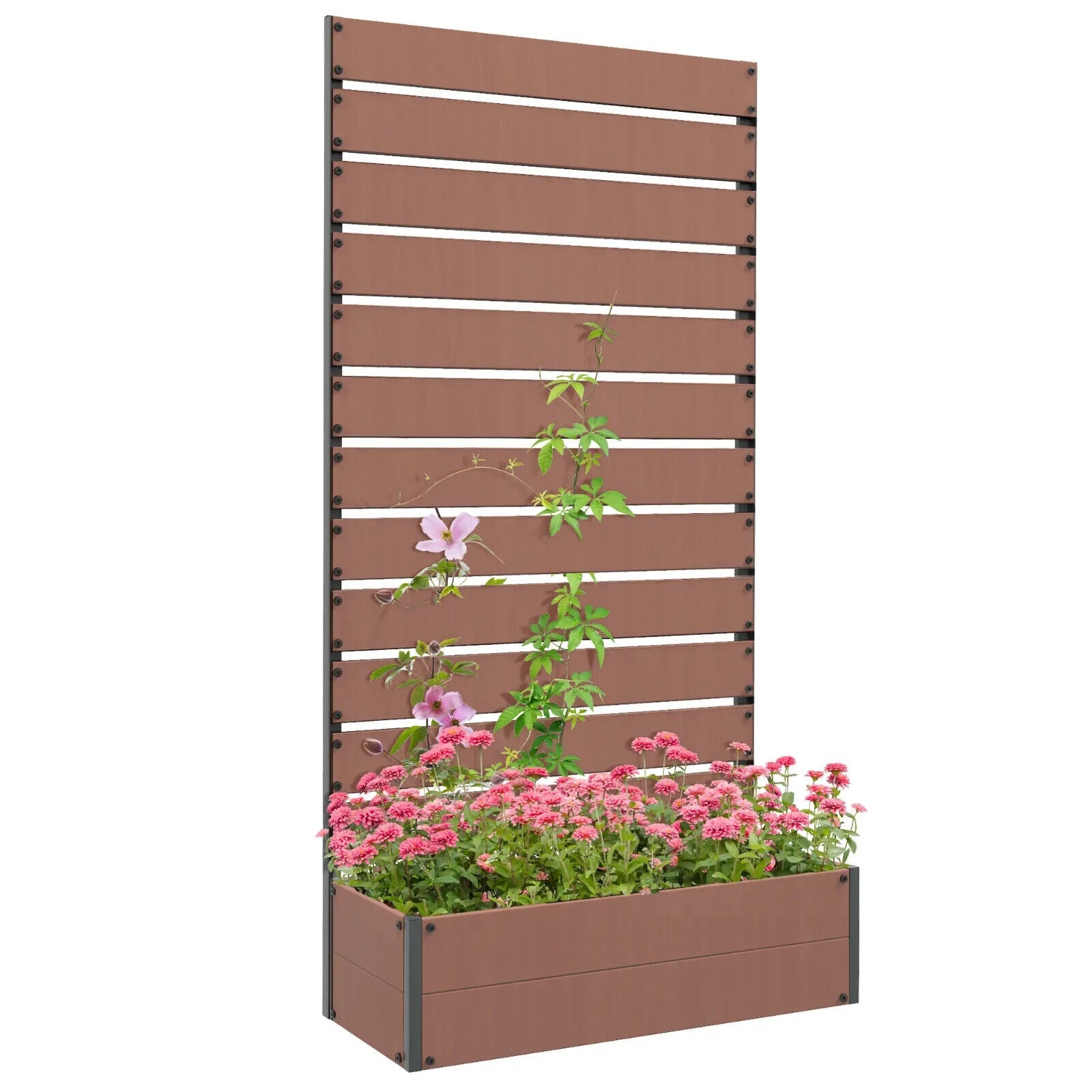 Raised Garden Planter Box w/ Trellis and Drainage Gap for Climbing Plants Vines - Home and Garden Furniture Shop - #rustic - furniture#