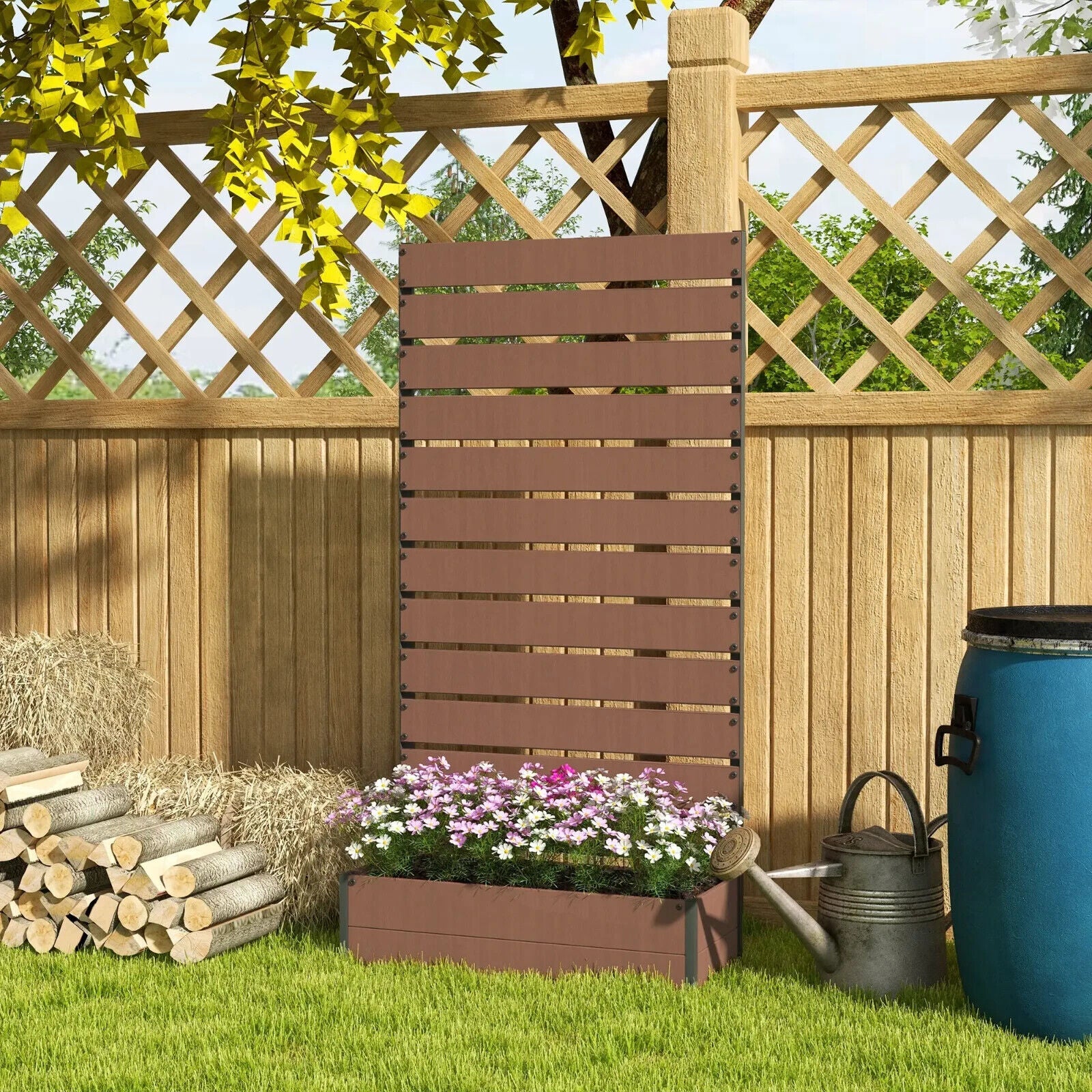 Raised Garden Planter Box w/ Trellis and Drainage Gap for Climbing Plants Vines - Home and Garden Furniture Shop - #rustic - furniture#