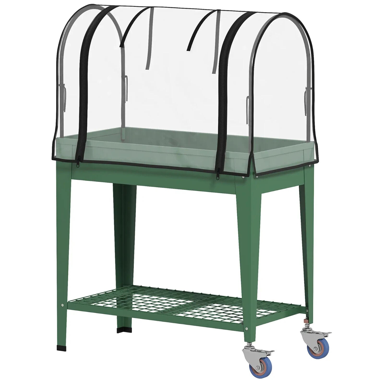 Raised Planter Greenhouse Cover Mobile Elevated Garden Bed Wheels Bottom Shelf - Home and Garden Furniture Shop - #rustic - furniture#
