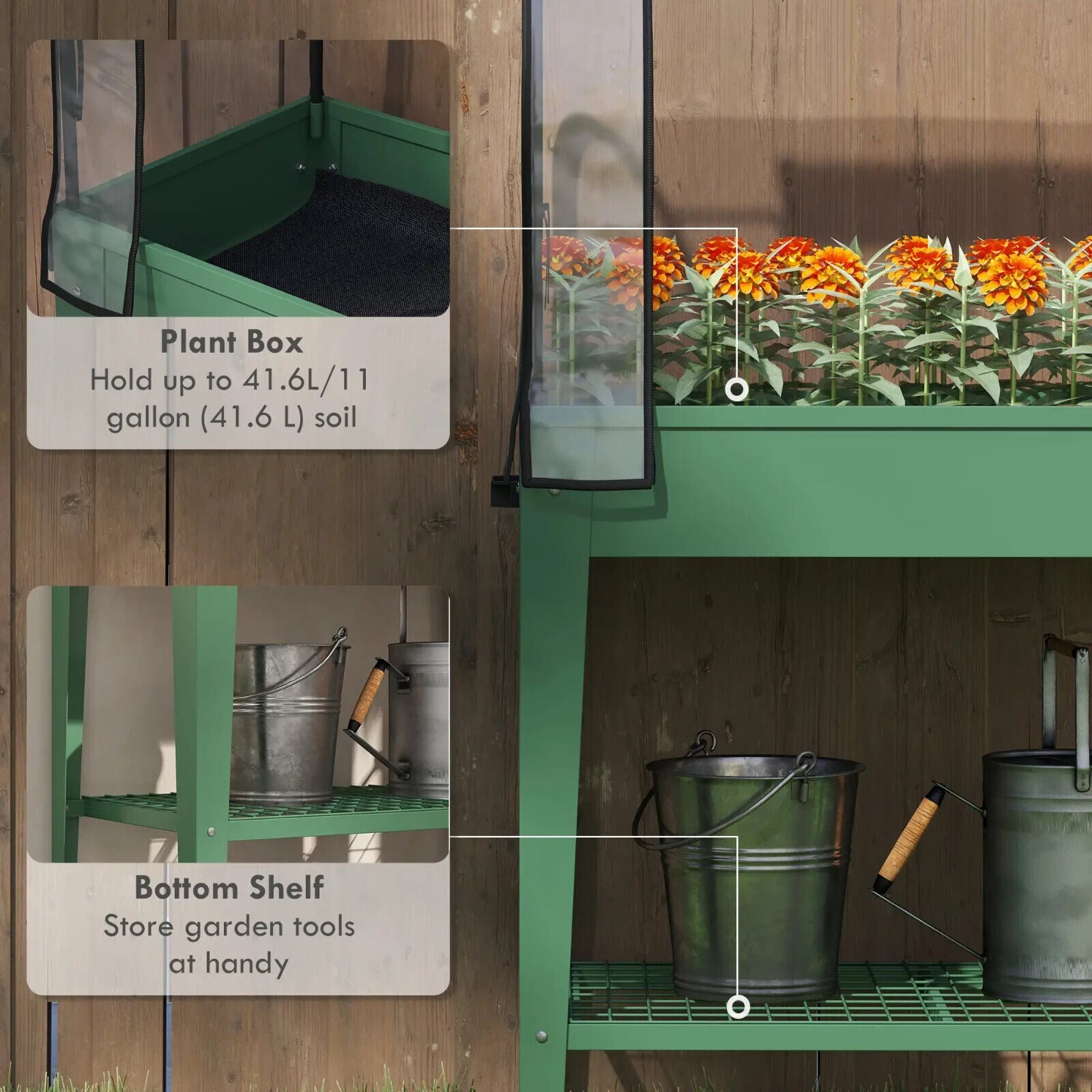 Raised Planter Greenhouse Cover Mobile Elevated Garden Bed Wheels Bottom Shelf - Home and Garden Furniture Shop - #rustic - furniture#