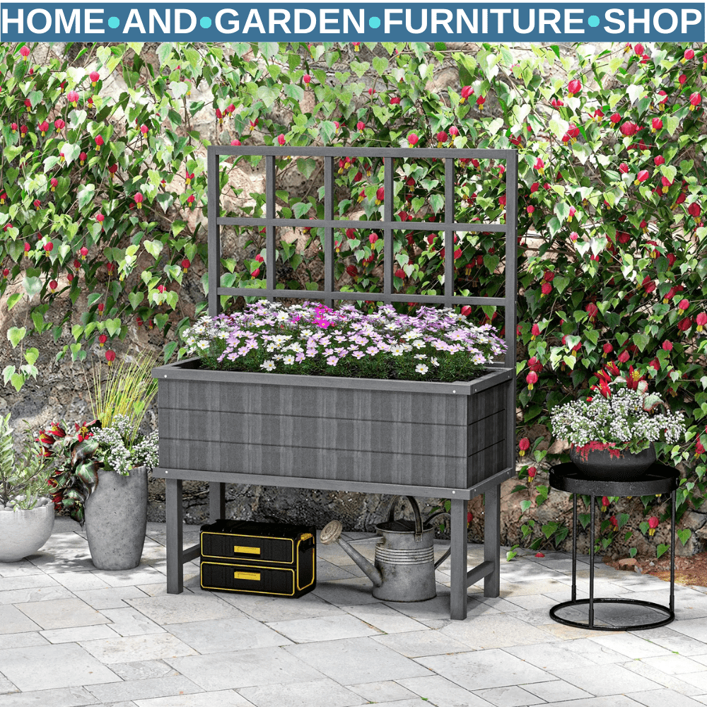 Raised Wooden Garden Planter w/Trellis for Vines Climbing Plants & Drainage Hole - Home and Garden Furniture Shop - #rustic - furniture#