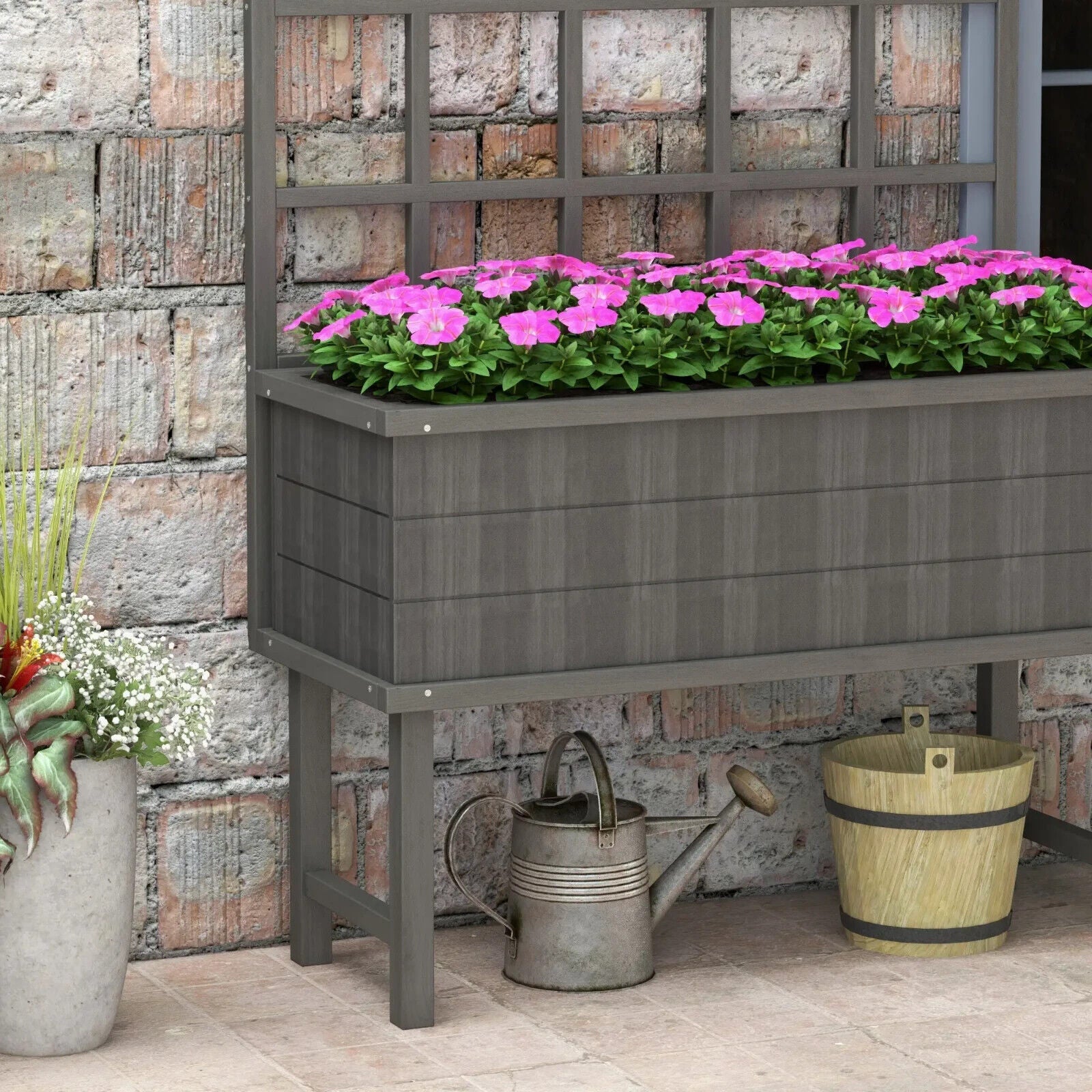 Raised Wooden Garden Planter w/Trellis for Vines Climbing Plants & Drainage Hole - Home and Garden Furniture Shop - #rustic - furniture#