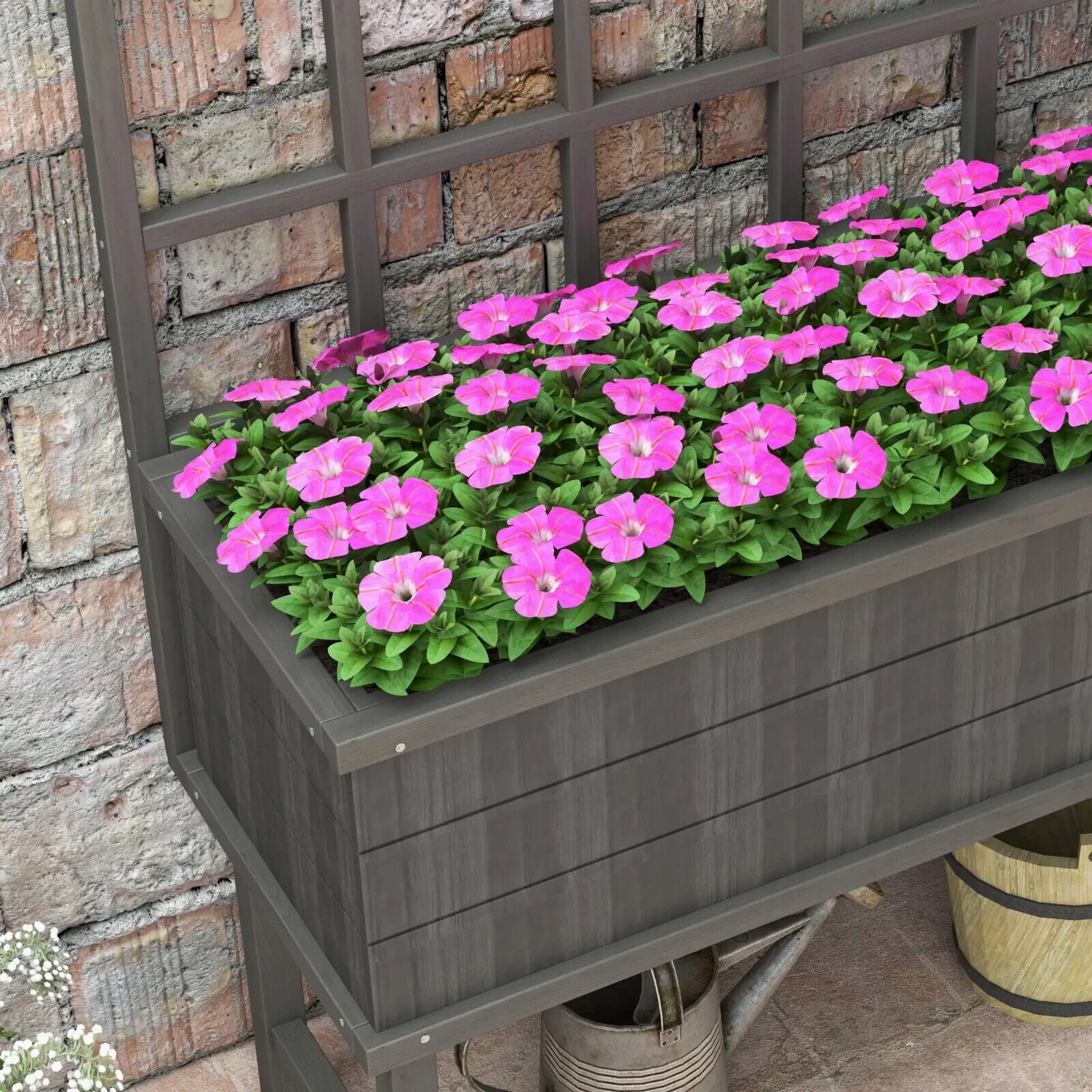 Raised Wooden Garden Planter w/Trellis for Vines Climbing Plants & Drainage Hole - Home and Garden Furniture Shop - #rustic - furniture#