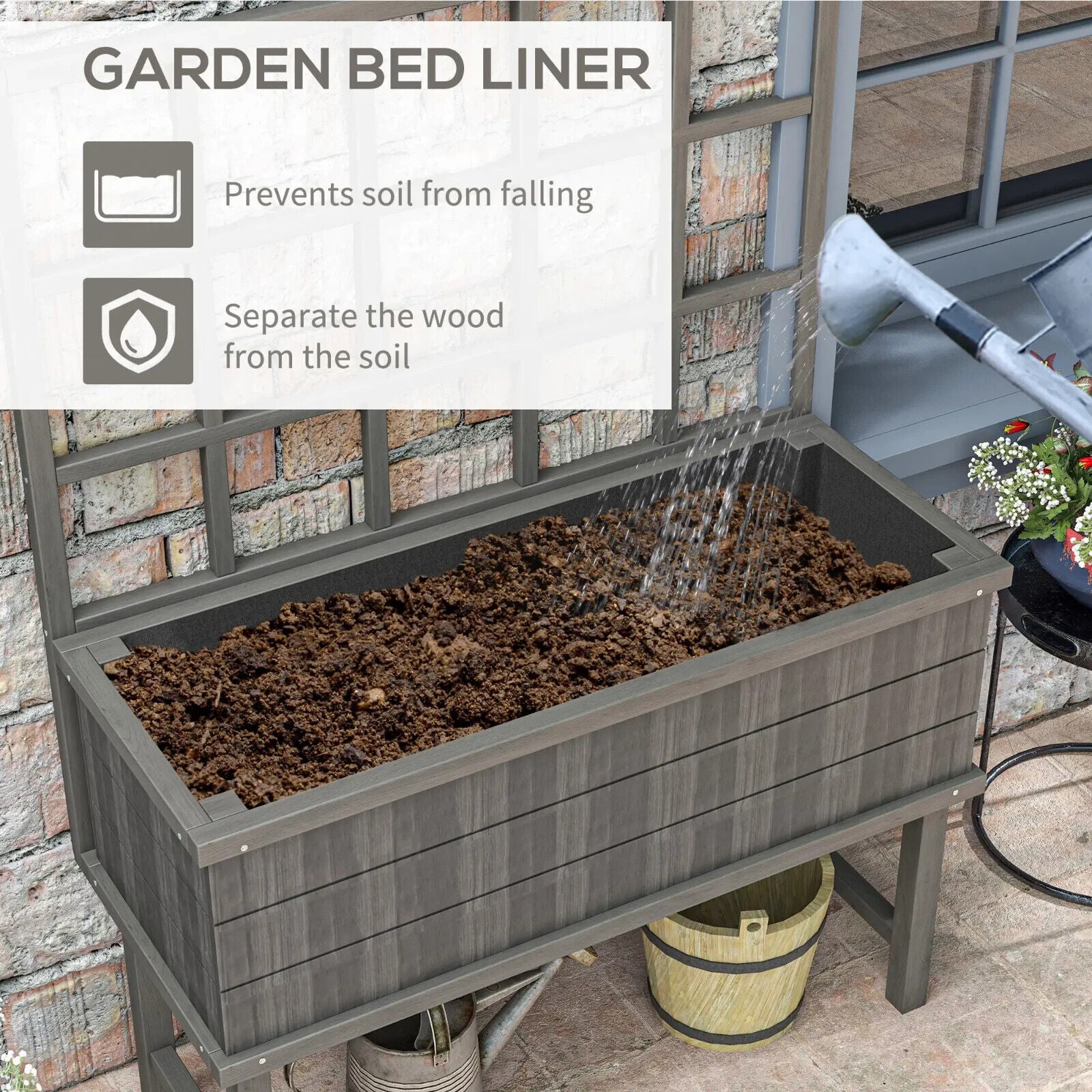 Raised Wooden Garden Planter w/Trellis for Vines Climbing Plants & Drainage Hole - Home and Garden Furniture Shop - #rustic - furniture#