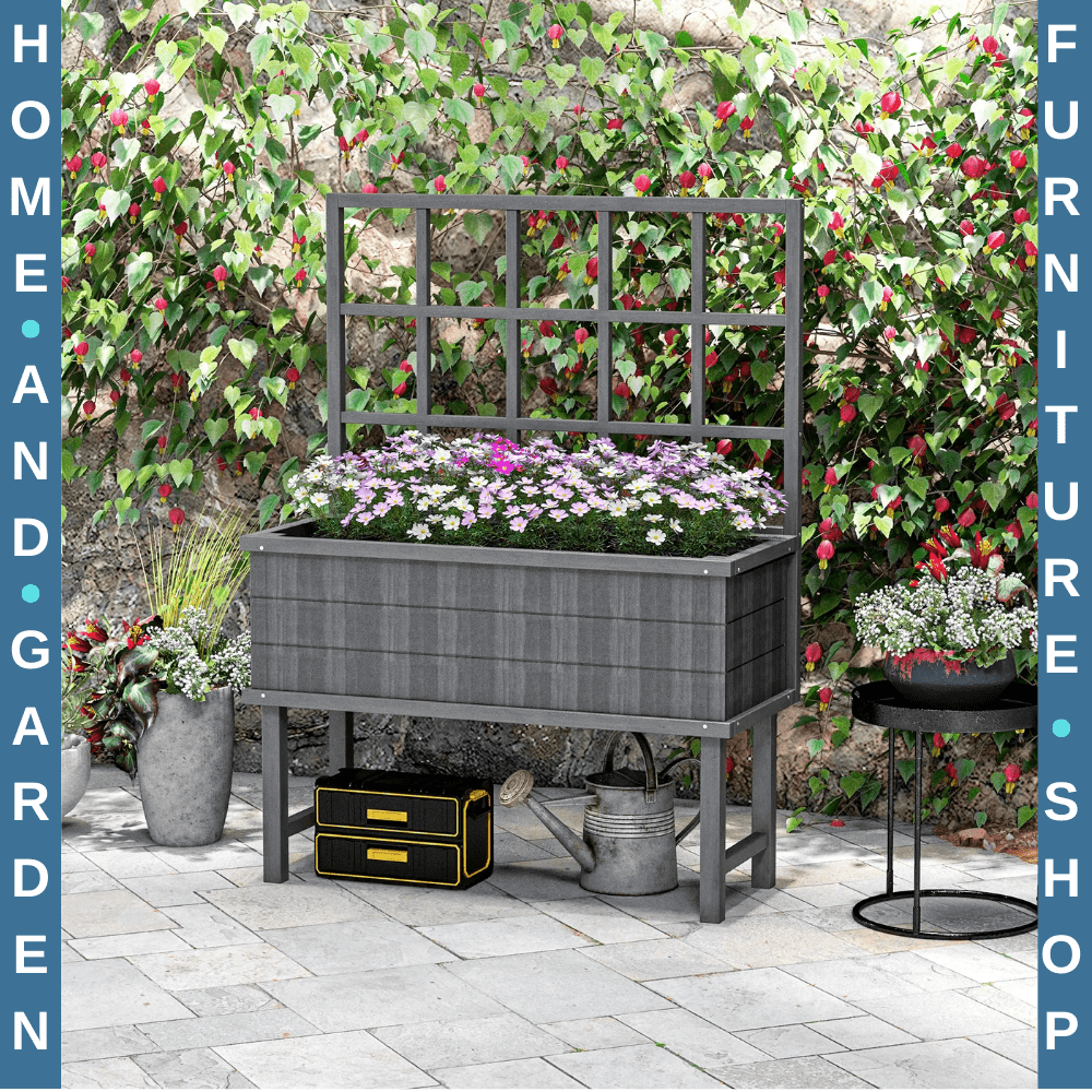 Raised Wooden Garden Planter w/Trellis for Vines Climbing Plants & Drainage Hole - Home and Garden Furniture Shop - #rustic - furniture#