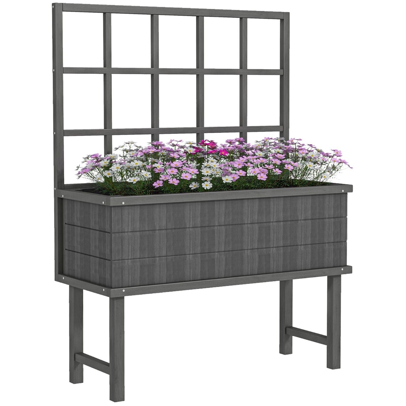 Raised Wooden Garden Planter w/Trellis for Vines Climbing Plants & Drainage Hole - Home and Garden Furniture Shop - #rustic - furniture#