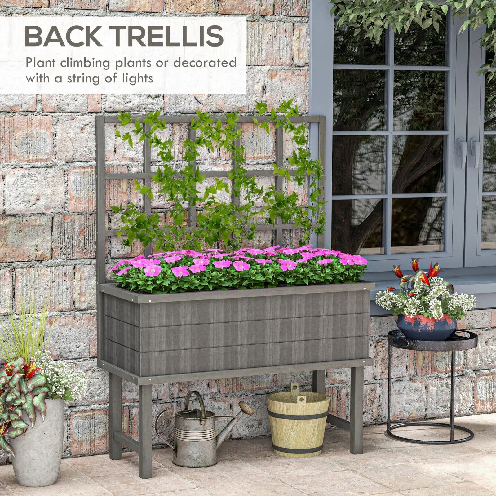 Raised Wooden Garden Planter w/Trellis for Vines Climbing Plants & Drainage Hole - Home and Garden Furniture Shop - #rustic - furniture#