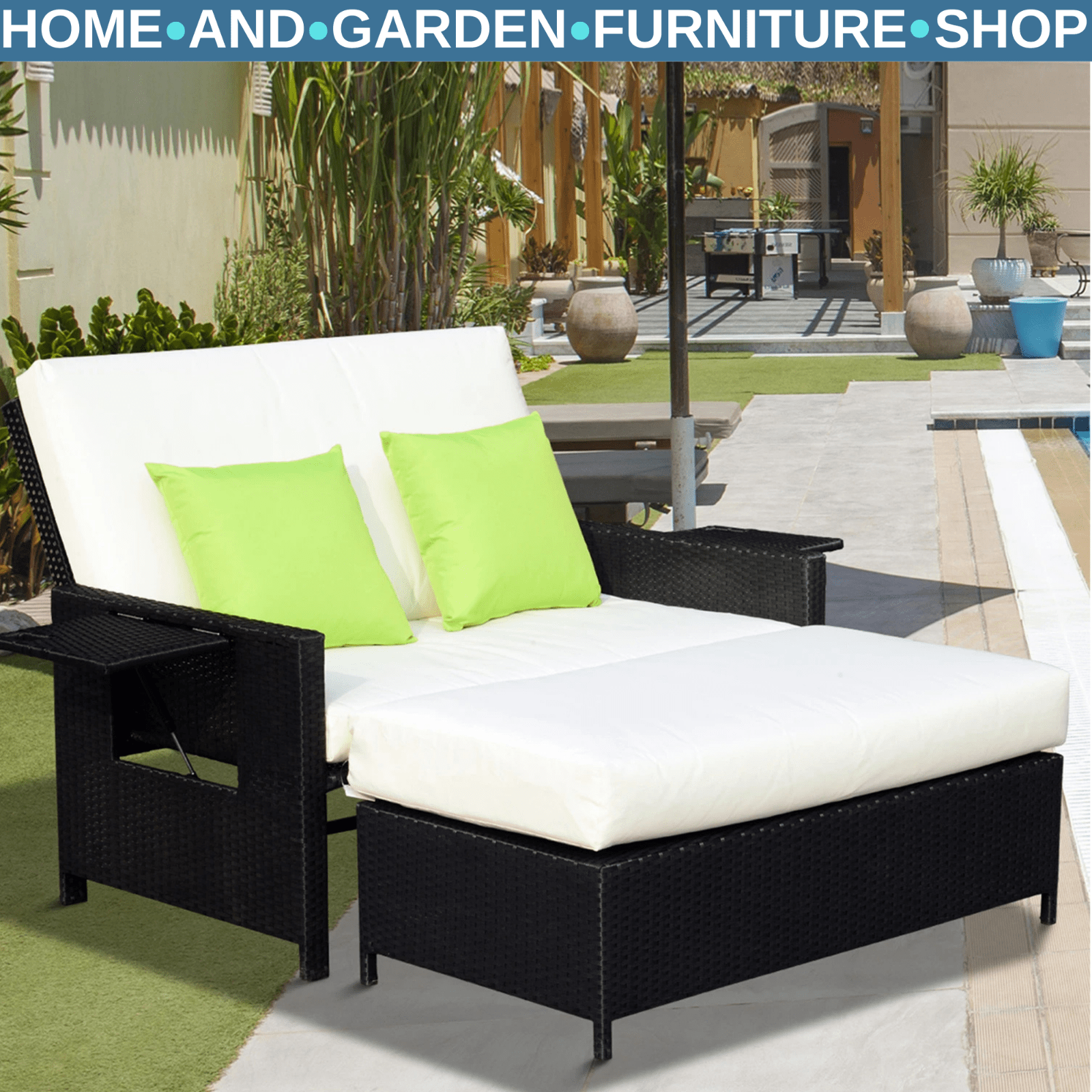 Rattan 2 Seater Sofa Sun Lounger Day Bed for Garden Patio Conservatory Relaxing - Home and Garden Furniture Shop - #rustic - furniture#