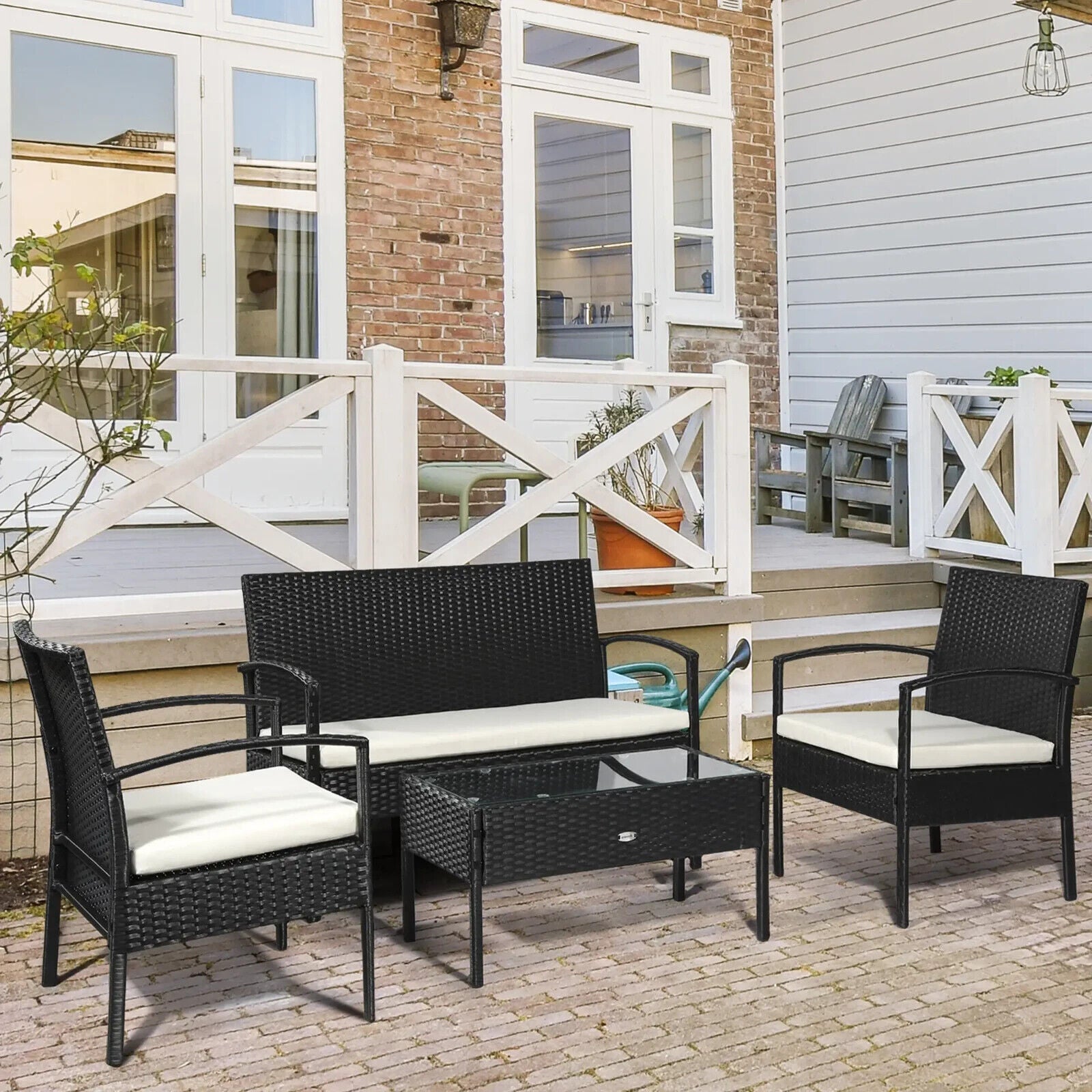 Rattan 4 Piece Bistro Garden Sofa Set with Chairs &Table for Patio Conservatory - Home and Garden Furniture Shop - #rustic - furniture#